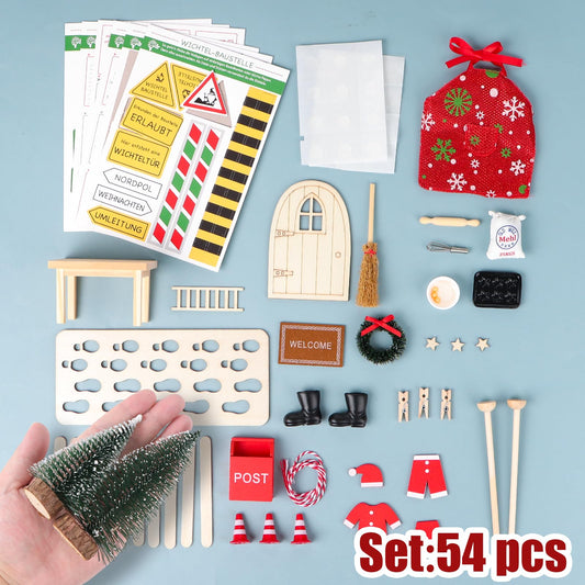 PRAY 52 Piece Elf Door Set with letters, construction site, mailbox, boots, wreath, ladder Elf Accessories Christmas Elf letters Christmas Elf Advent Calendar Children's Decoration