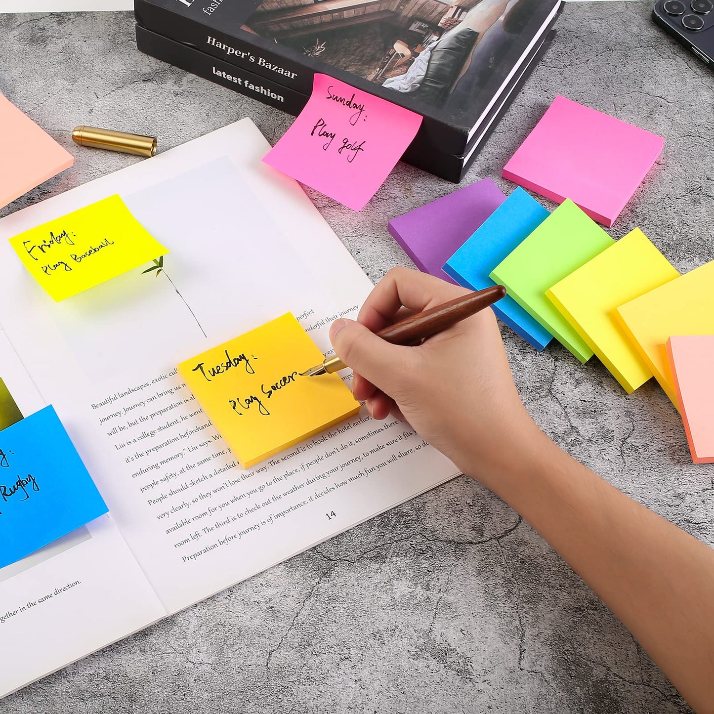28 pack colorful sticky notes, self-adhesive sticky notes 76 x 76 mm, bright sticky notes colorful square sticky notes for office home school meeting, 72 sheets/block.