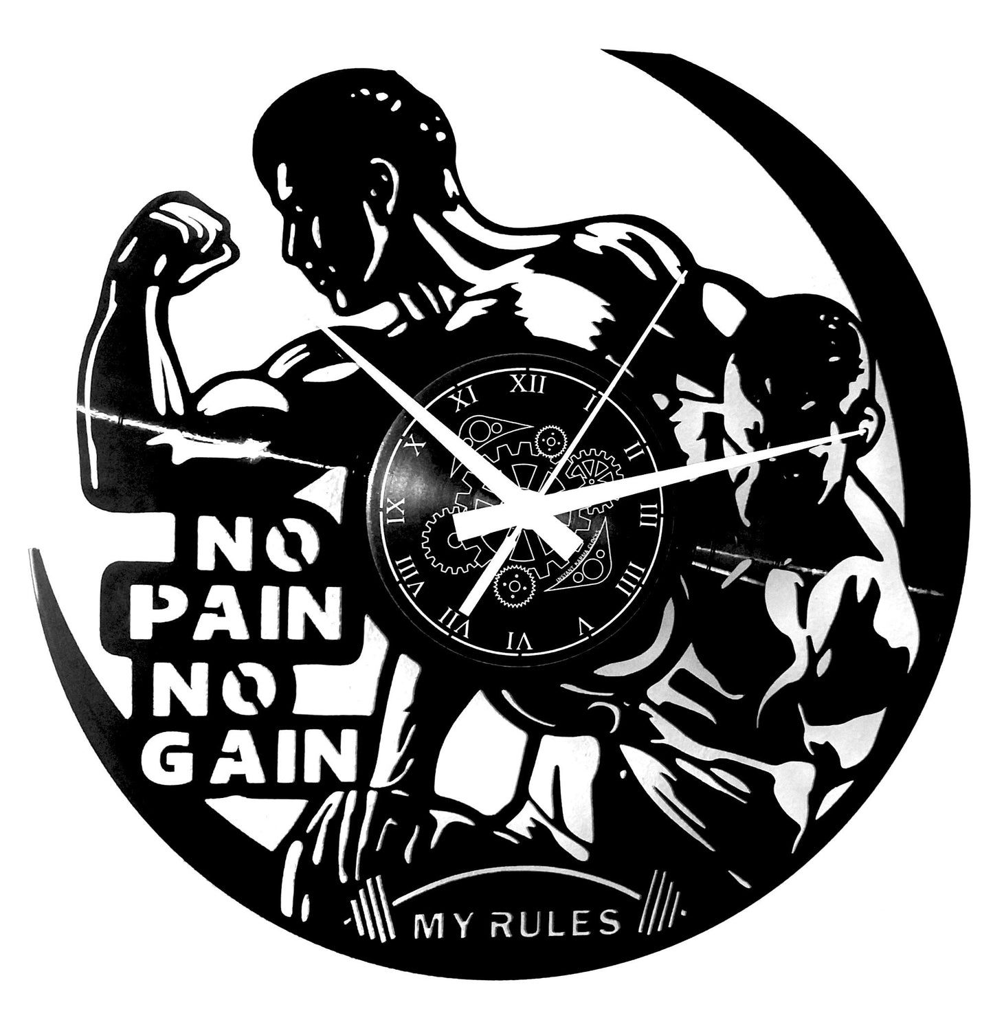 Instant Karma vinyl wall clock gift idea vintage handmade - No Pain No GAIN bodybuilder gym fitness - bodybuilding
