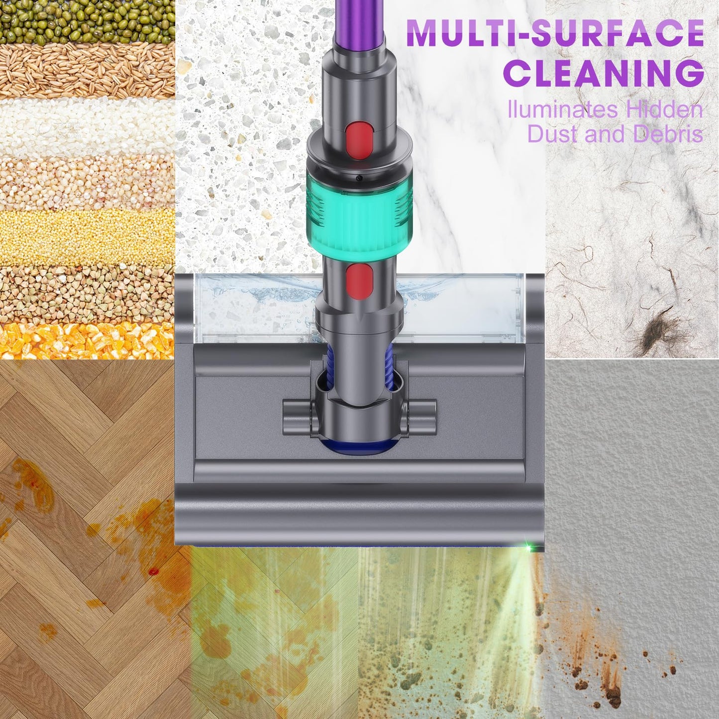 Brush attachment compatible with Dyson V7 V8 V10 V11 V15 vacuum cleaners. Electric floor mop with clean and dirty water tank for pet hair, carpets, and hard floors.