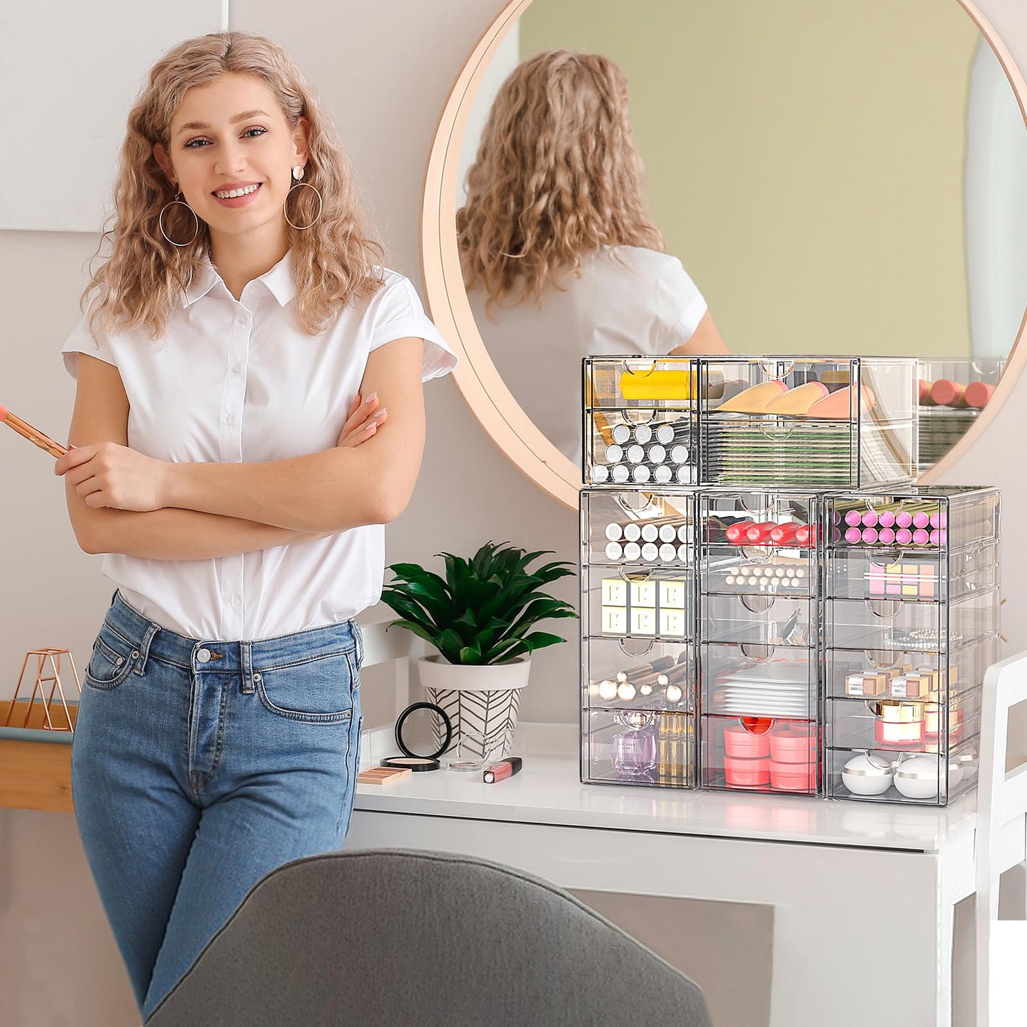 Get the GoMaihe Acrylic Desk Organizer with 7 drawers: 2 pieces drawer box | Clear Vanity Organizer | Makeup Organizer | Office Organizer for office supplies cosmetics jewelry