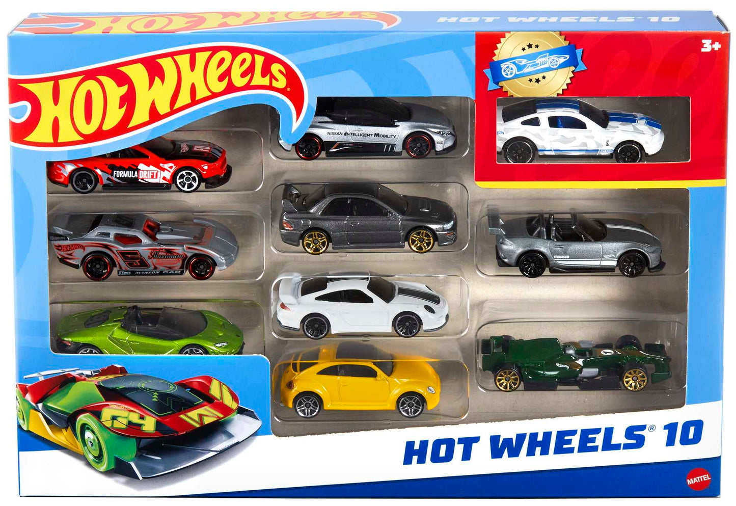 Hot Wheels 1:64 Die-Cast Car Gift Set, 10 toy cars, random selection, toy cars for ages 3 and up, 10 pack, Multicolor, 54886.