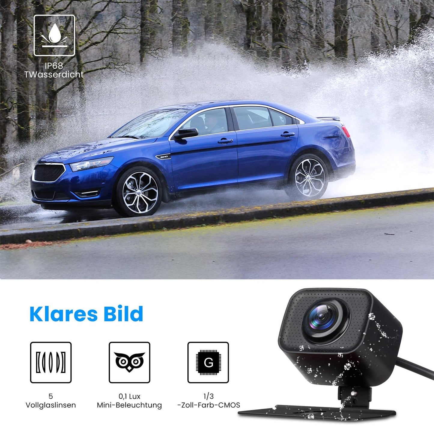 AUTO-VOX W7 5" LCD Wireless Digital Rearview Camera Set, with built-in wireless transmitter, Wireless Parking Assistance, Waterproof IP68 Night Vision