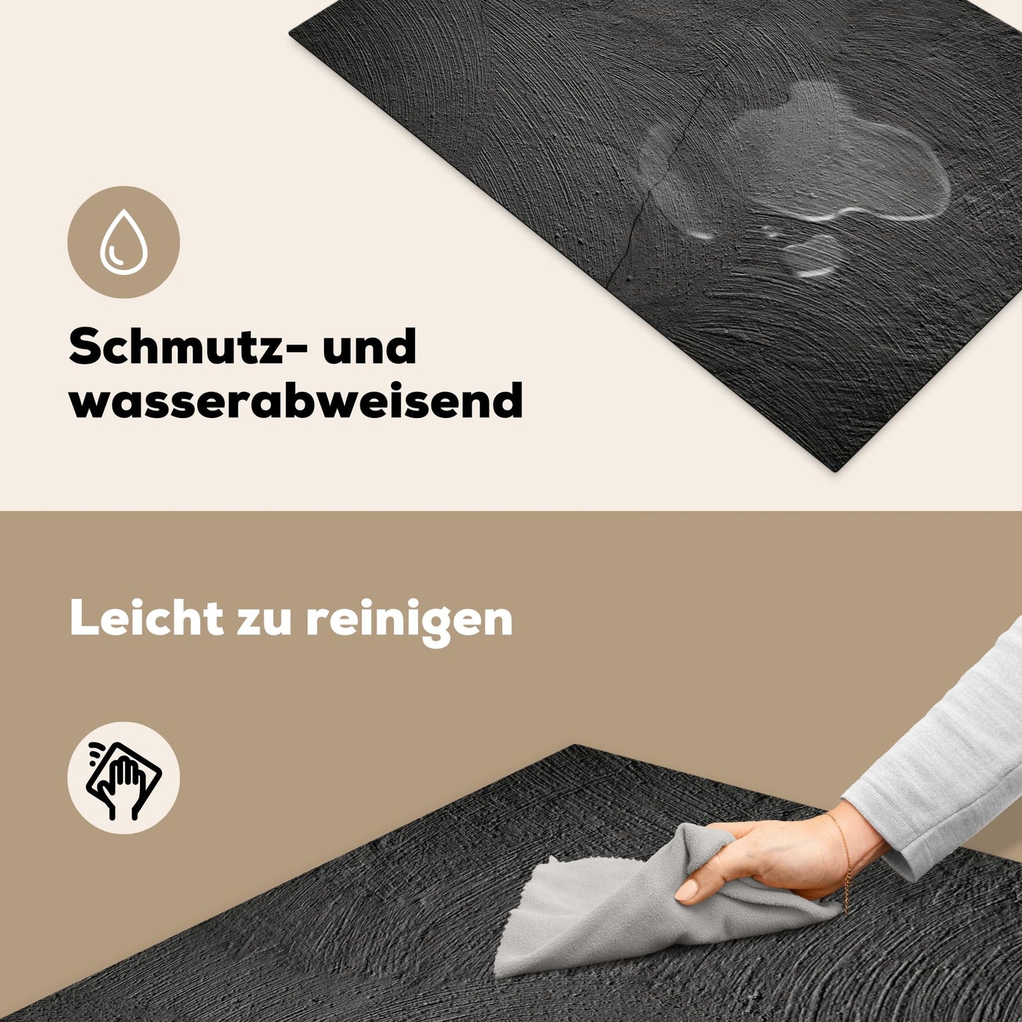 KitchenYeah© stove cover One-piece kitchen stove cover Induction hob ceramic hob stove covers Vinyl mat Rollable Concrete - Black - Gray - Solid - Industrial - 80x52 cm