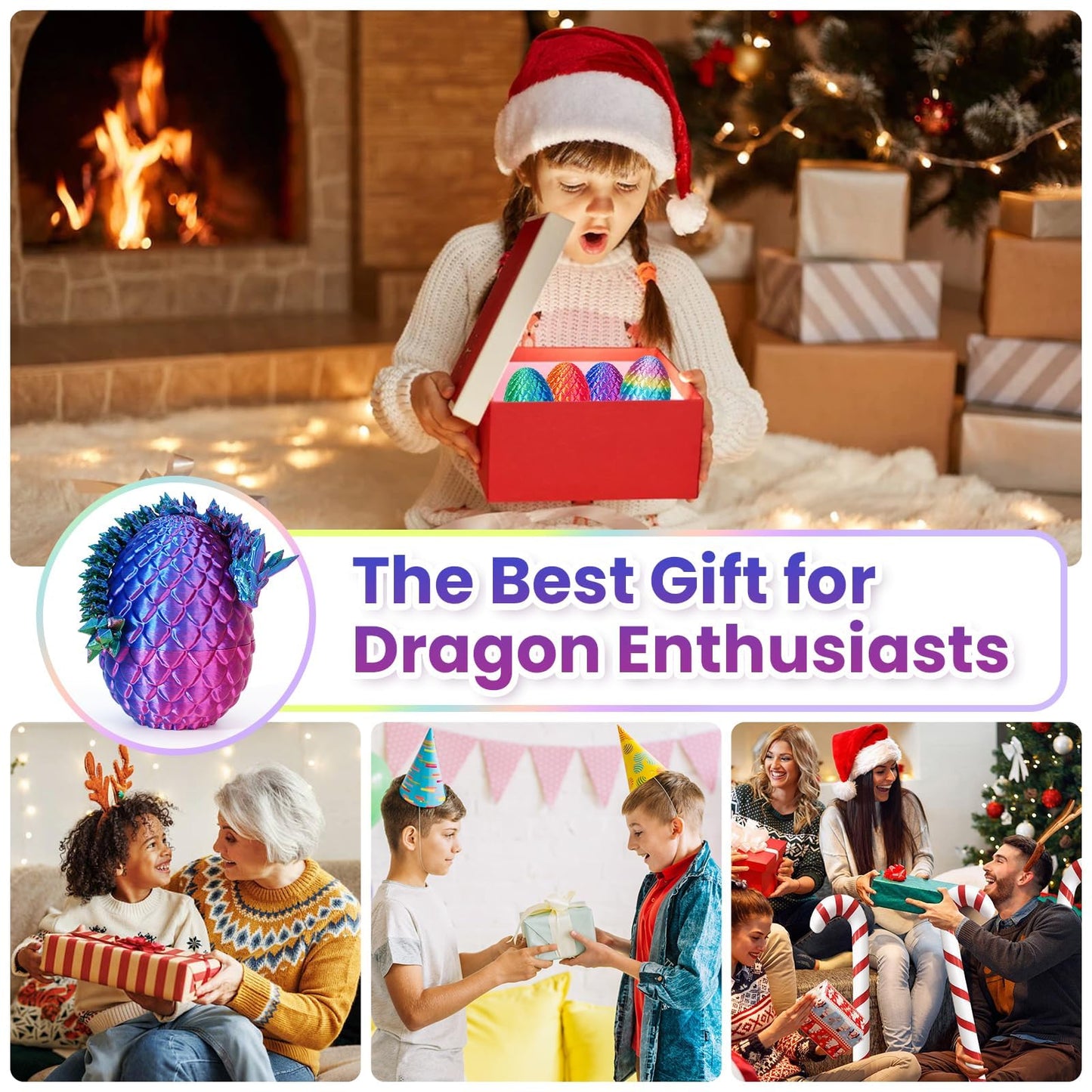 4-piece set of miniature 3D dragon eggs with dragons - 13 cm articulated dragon toys, dragon figures in dragon egg, crystal dragon toys - Suitable for boys aged 5/6/7/8/9 years and up