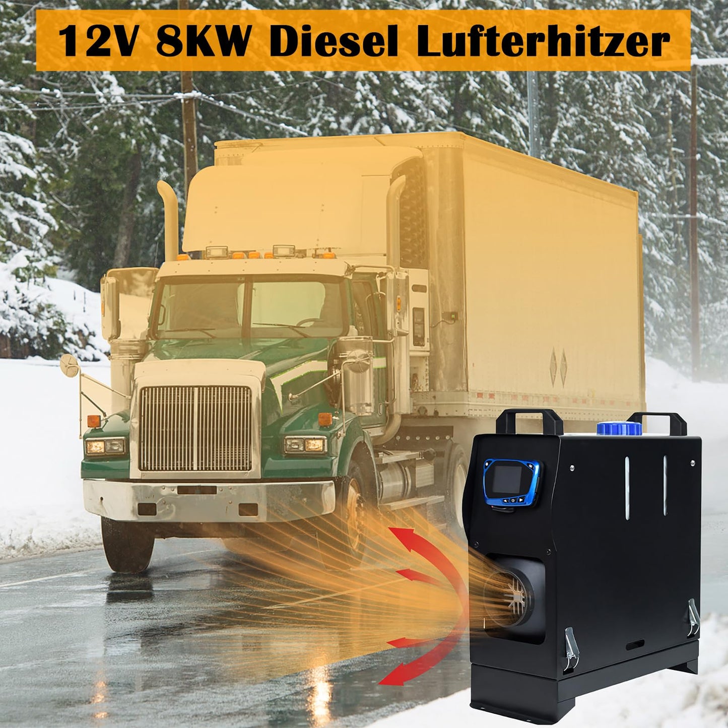 UISEBRT 8KW diesel air heater 12V, with muffler remote control LCD monitor for car RV boats trucks motorhomes buses, black- style A.