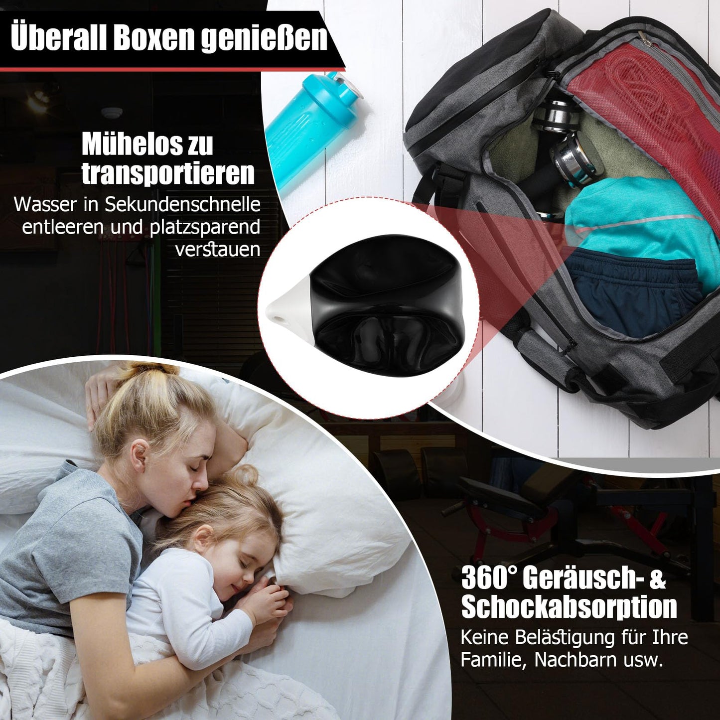 GYMAX water boxing bag Ø45cm, boxing punching bag fillable with water, hanging punch bag, heavy-duty adult & youth boxing bag (black)