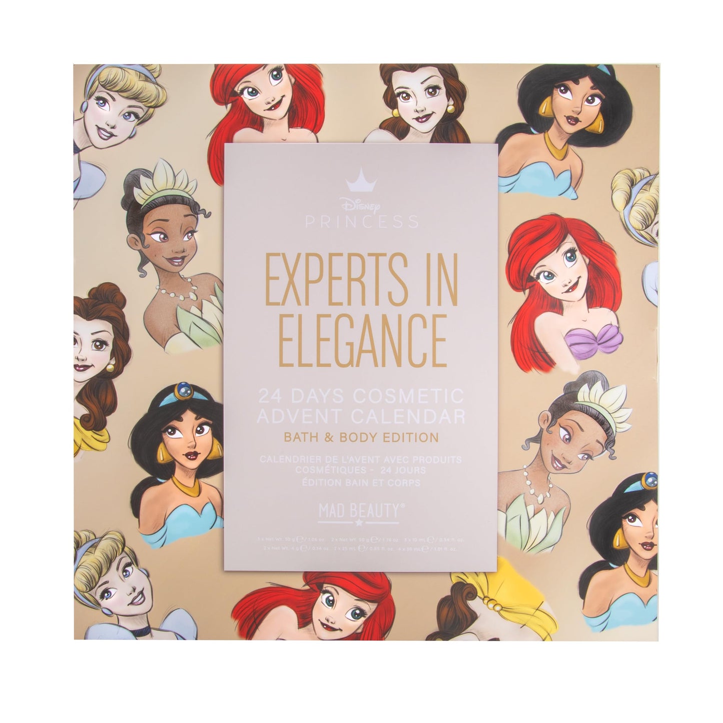 MAD Beauty - Disney Princess Advent Calendar with 24 makeup & beauty products, wellness calendar for women with face mask, body lotion, hair tie - Christmas Beauty Calendar.