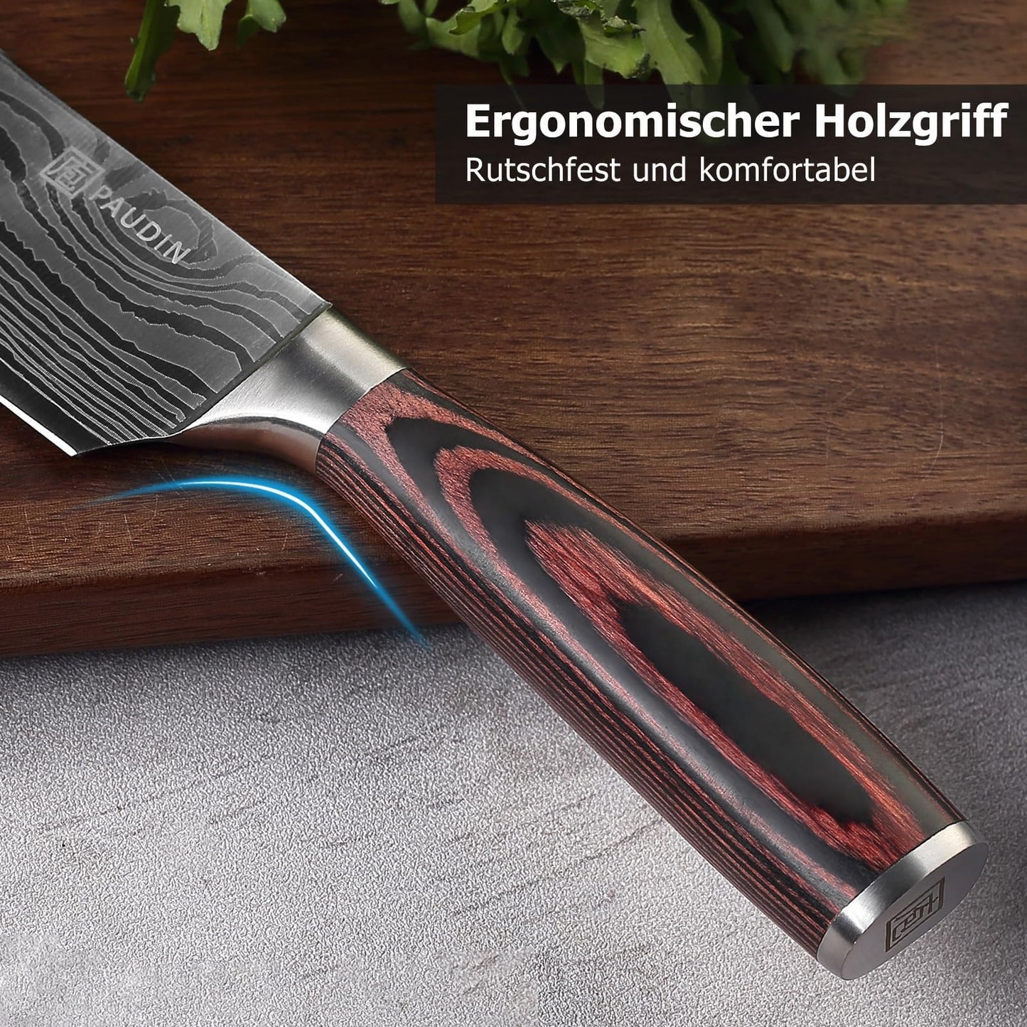 PAUDIN chef's knife, blade length 20 cm professional kitchen knife chef knife utility knife made of high-quality carbon stainless steel, extra sharp knife blade with ergonomic handle