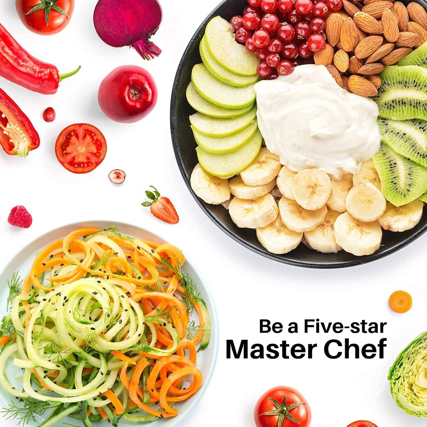 Compatible with KitchenAid stand mixers, this spiralizer attachment comes with 5 blades, peeler, and slicing disk. It's a vegetable slicer, not the brand's spiralizer.