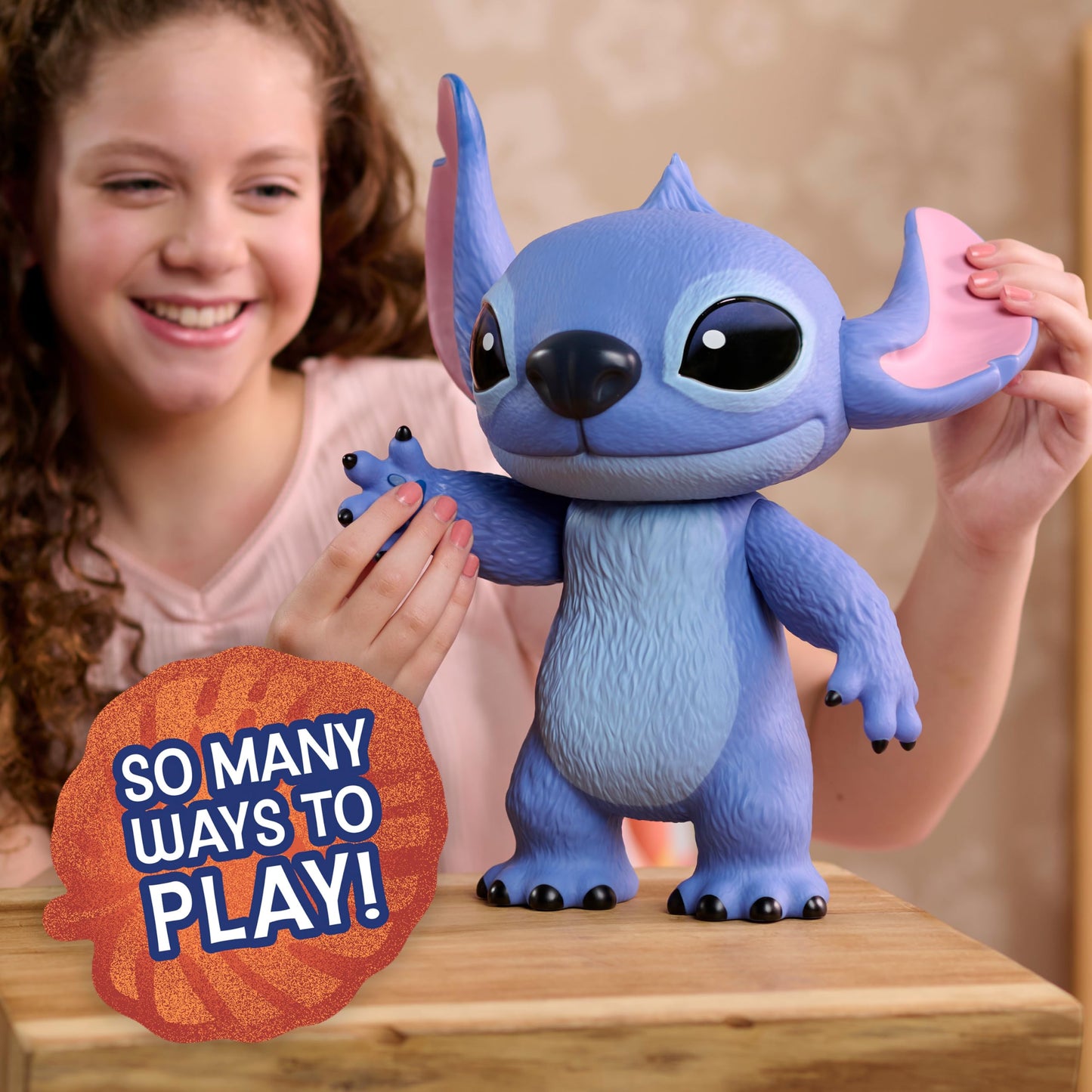 Just Play Disney Stitch Live-Action 35.6 cm tall Larger Than Life vinyl figure, with 3 points of articulation for play and display. Moveable figure, suitable for kids 3 years and older.