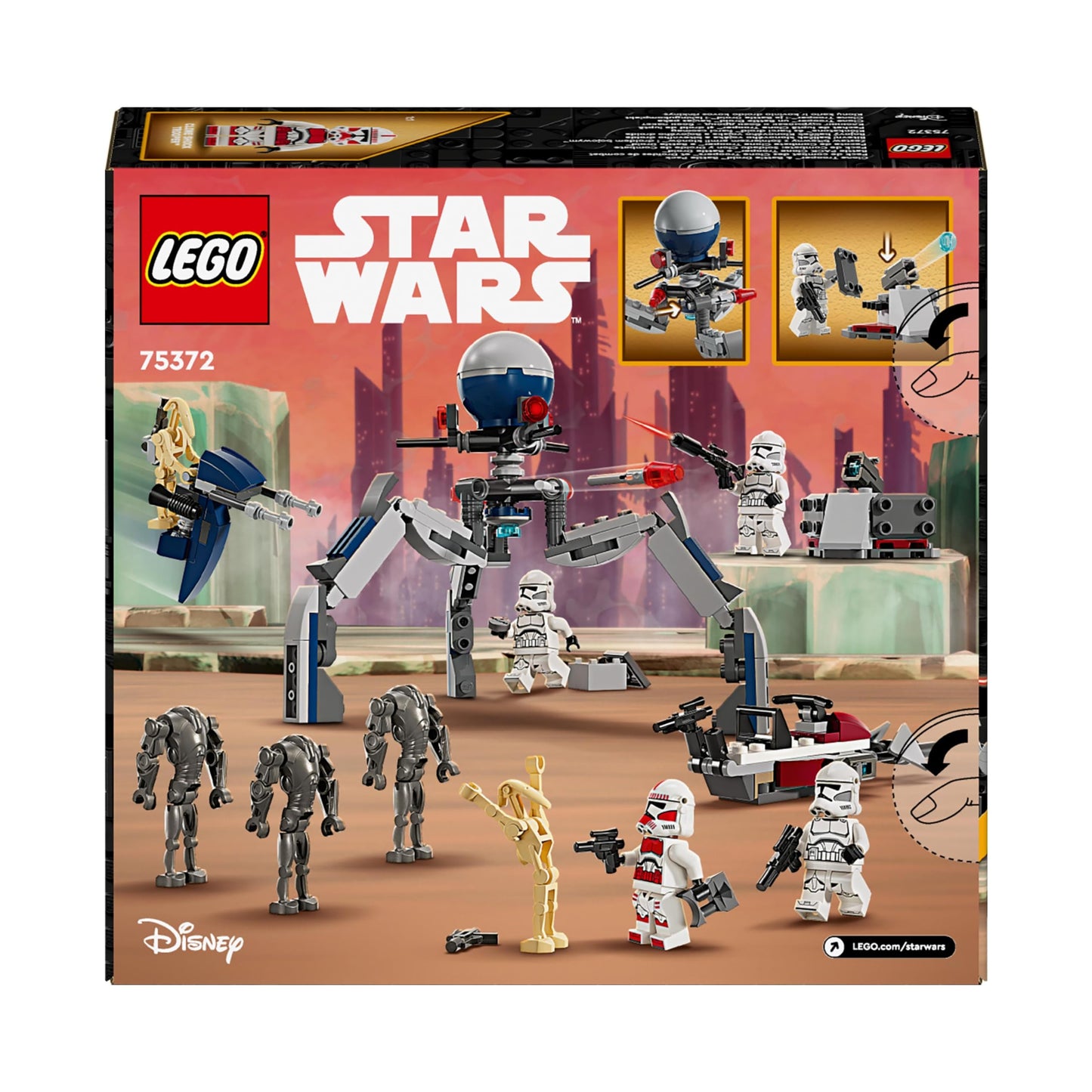 LEGO Star Wars 75372 Clone Trooper & Battle Droid Battle Pack, incl. 4 minifigures, 5 droids, and speeder bike with shooter - building toy for boys and girls aged 7 and up.
