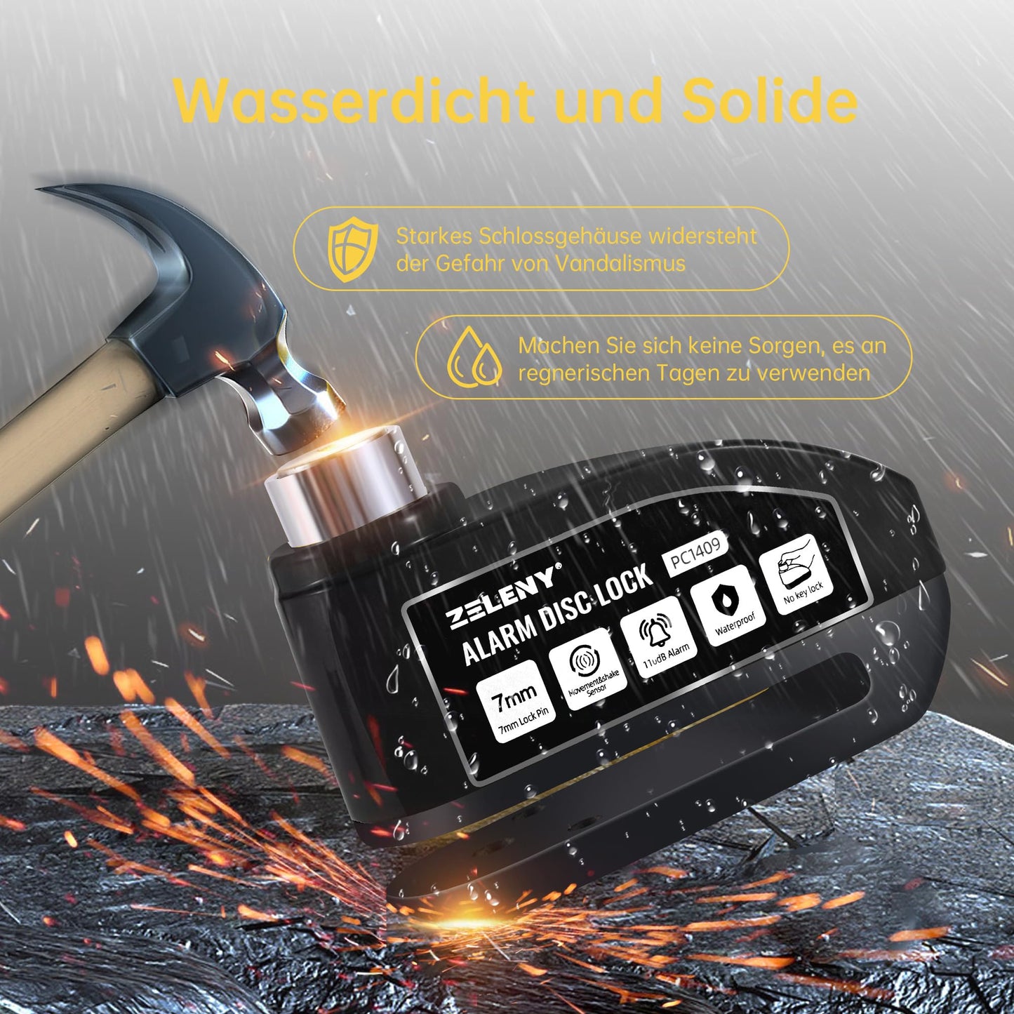 ZELENY Disc Brake Lock Alarm 110db Motorcycle Lock, Motorcycle Alarm System with 1.5m Reminder Cable and Lock Bag, Disc Lock for Moto Bike Moped