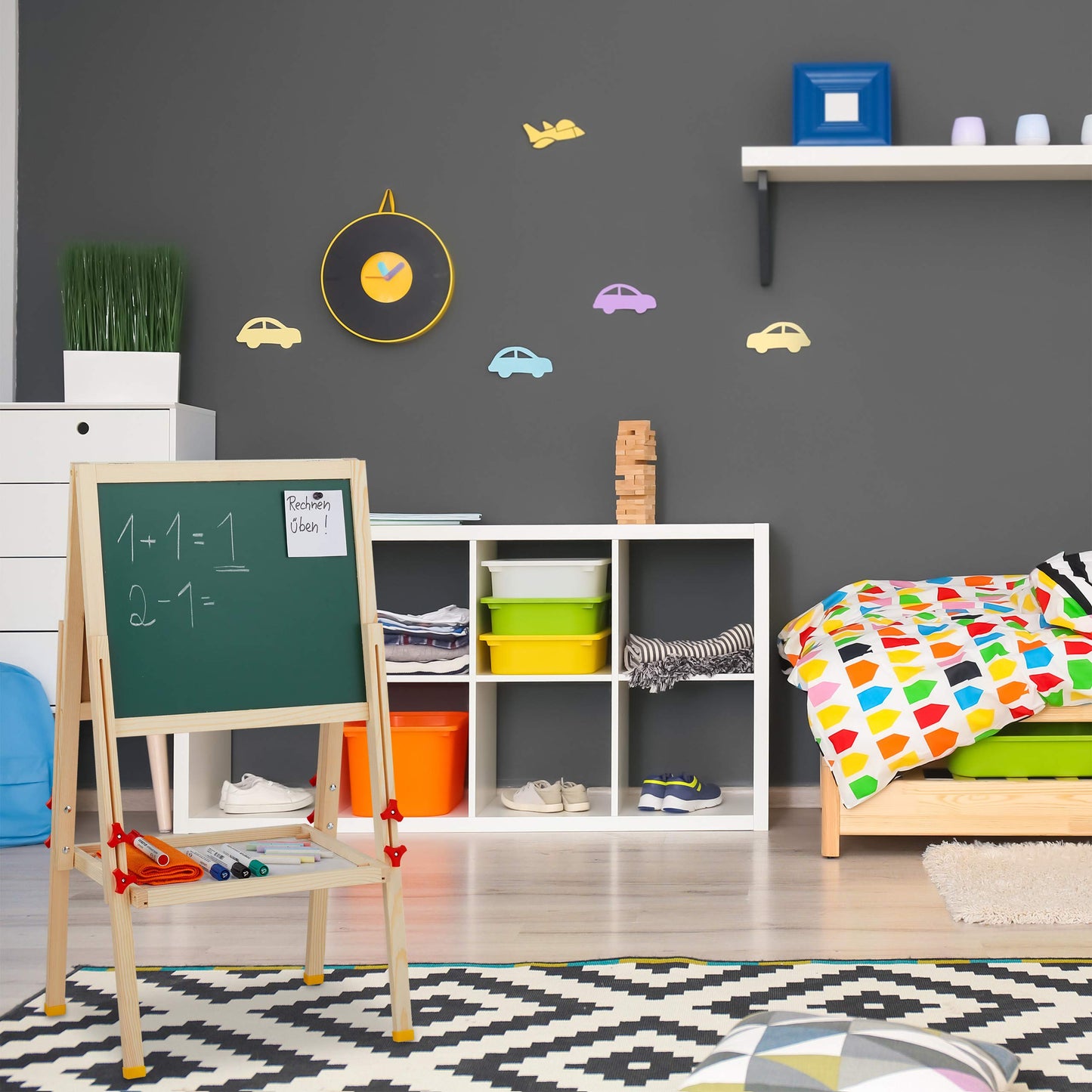 Relaxdays Kids Easel, adjustable height & magnetic, wood, whiteboard & chalkboard, 81-104 x 45 x 42 cm, natural