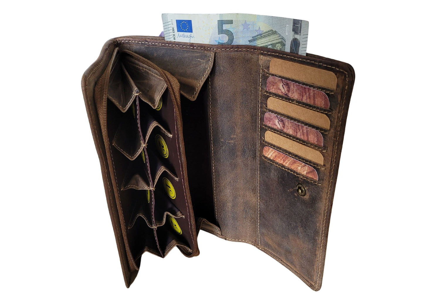 Frédéric John's wallet with coin and bill compartments - 8 separate compartments - Euro sorter - bill compartment - leather gift idea (Brown, XL)