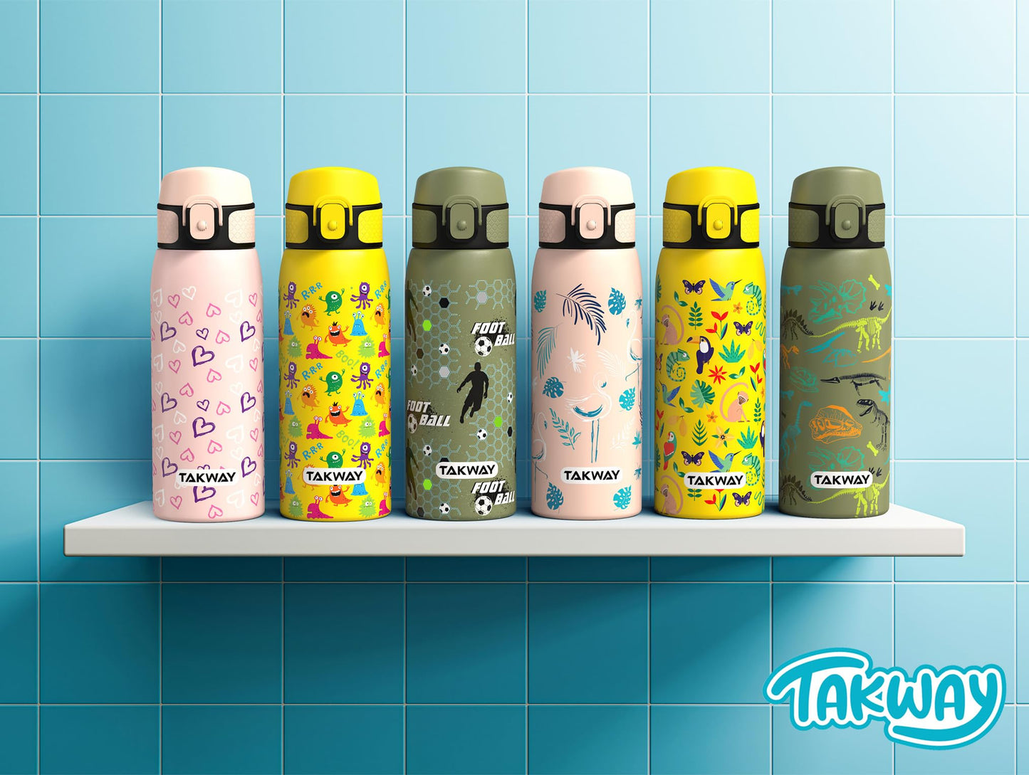 TAKWAY Stainless Steel Water Bottle Kids 550ml - Leakproof, insulated, and suitable for carbonated drinks - Bottle for school, sports (Flamingo)