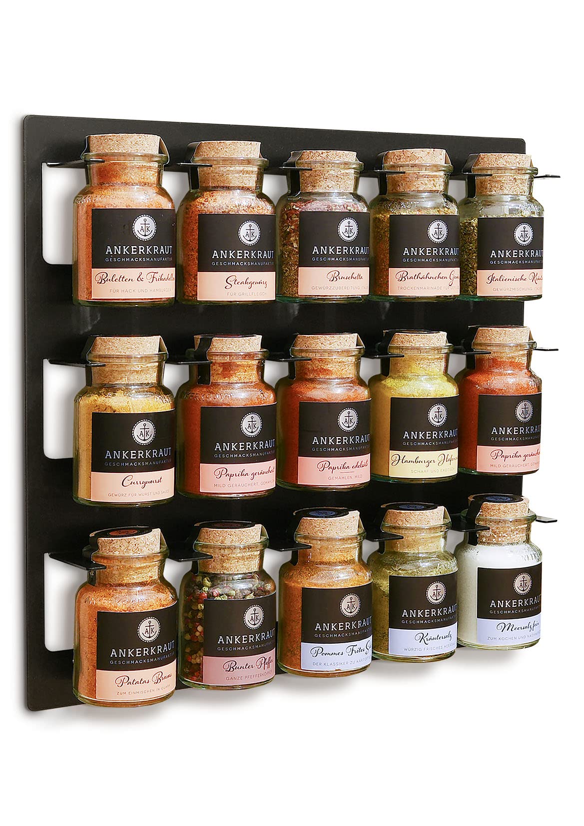 TUX Spice Rack, Shelf, Hanging Shelf fits Ankerkraut Spices - 15 compartments (Black)