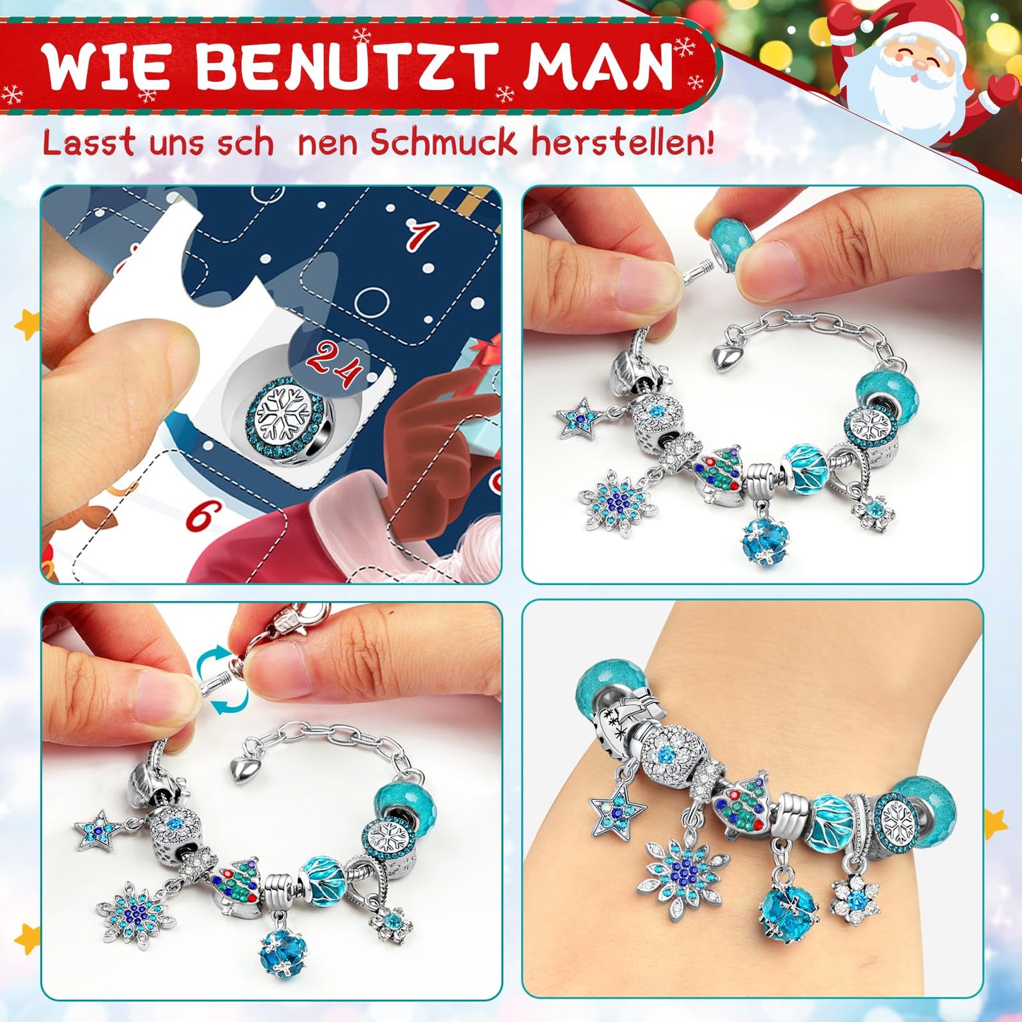 KAZATE Advent Calendar 2025 for Girls, Christmas Jewelry Calendar, 24 Fillings DIY Charms Bracelet Kit, Christmas Gift for Teenagers 6-12 Years, Blue Pink (Pink+Blue)