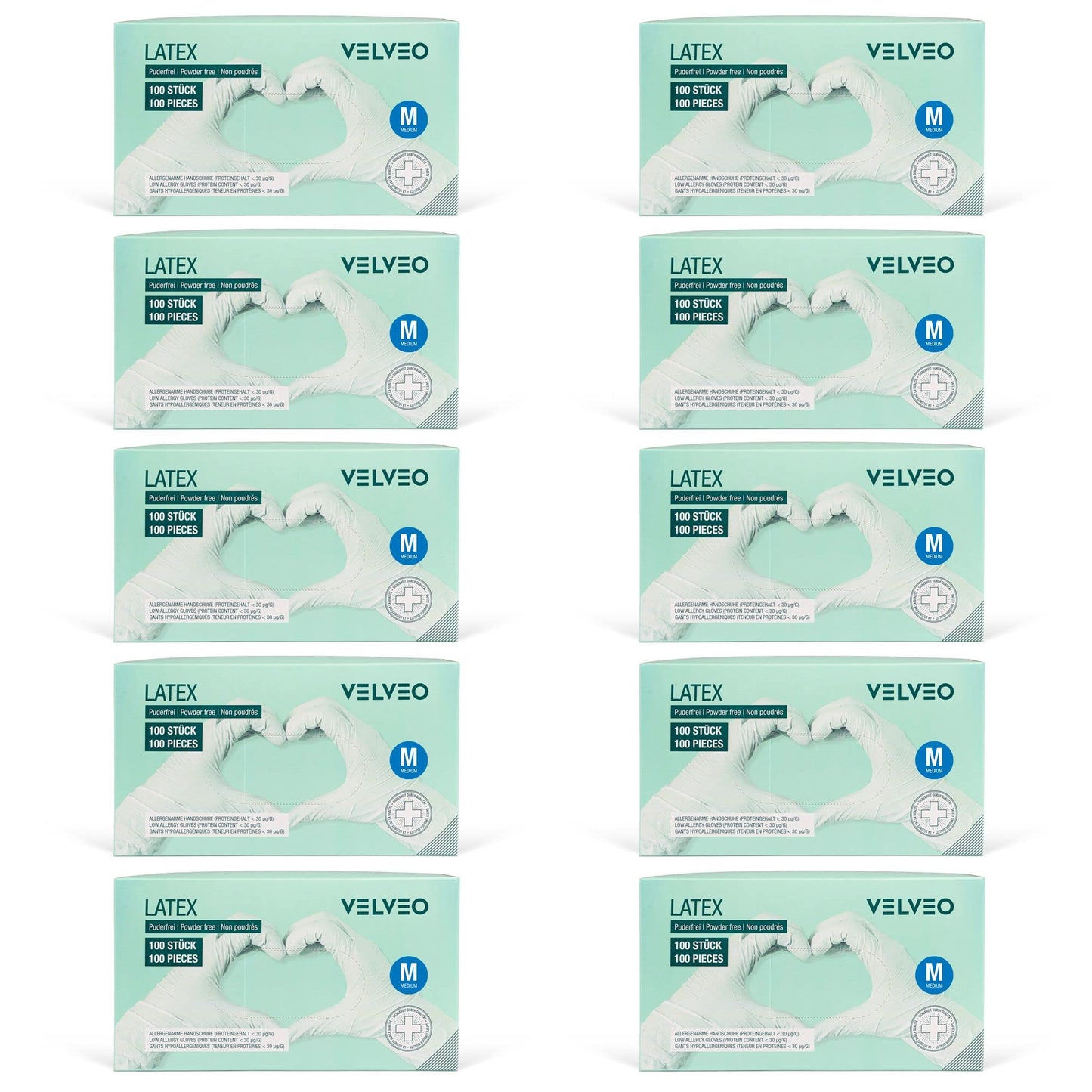 1,000 pieces of latex examination gloves, size selectable: S, M, L, XL Disposable gloves 10 boxes of 100 pieces each size M