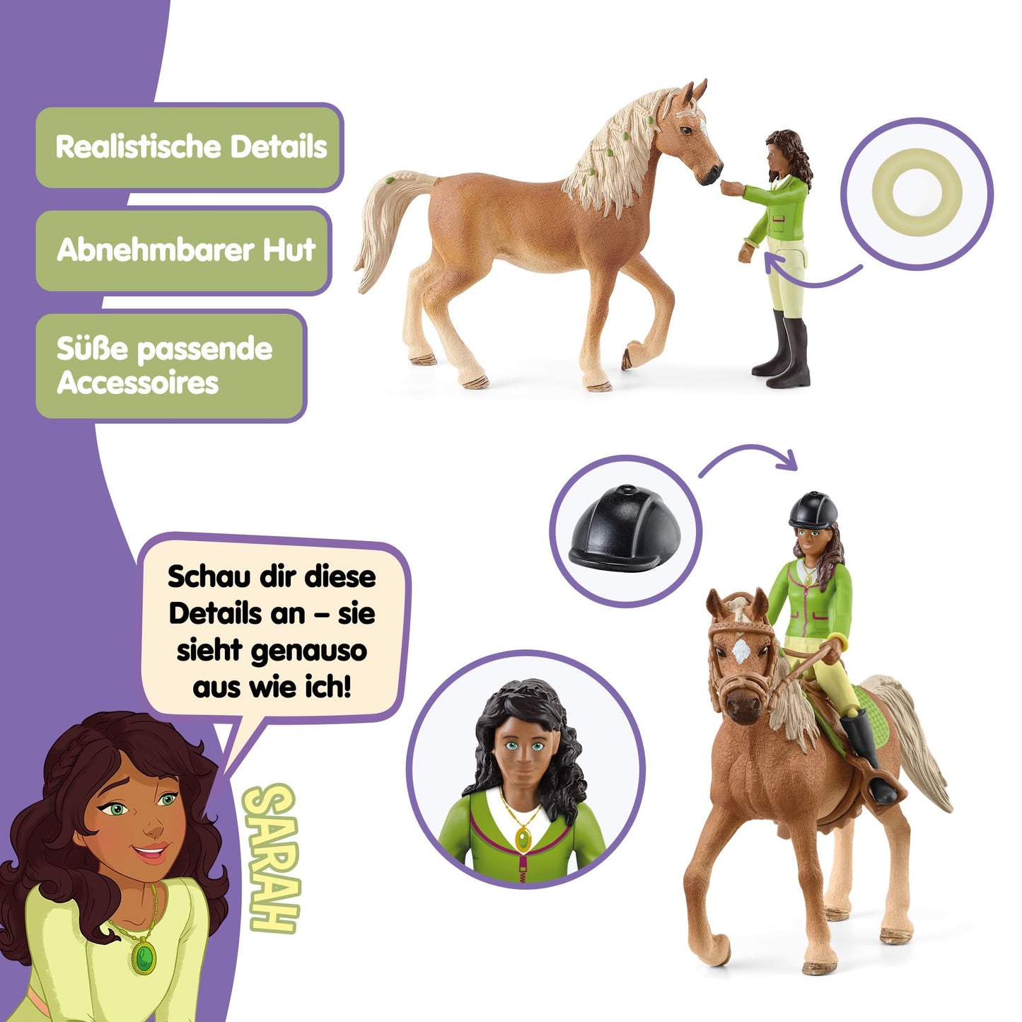 SCHLEICH Horse Club | Sarah & Mystery 42542 | posable girl figure | with horse accessories | great gift for girls and boys | horse toy for ages 5+ | 10 pieces | exclusive at Amazon