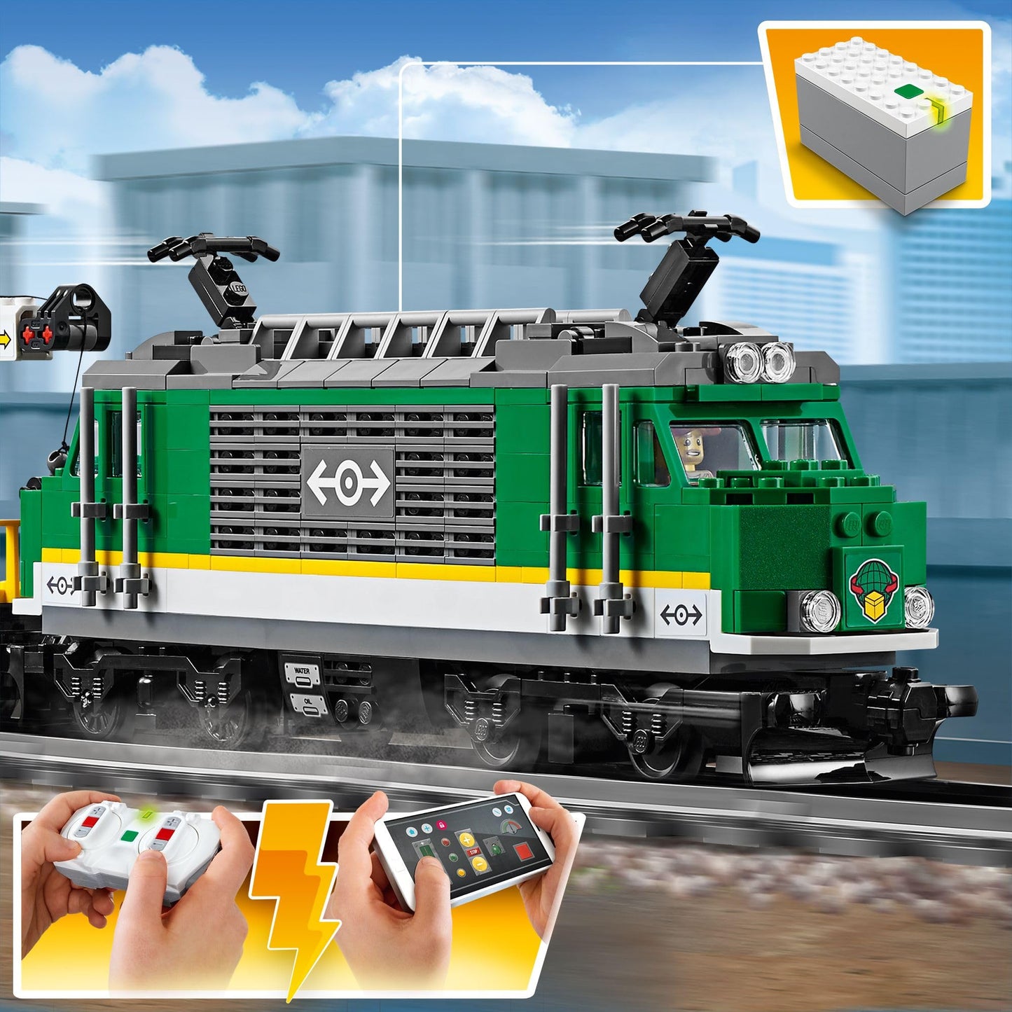 LEGO City Trains Cargo Train - Train toy, forklift, 32 track pieces, signal lights & 6 minifigures - Locomotive playset for kids - Creative gift for boys & girls aged 6+ - 60198