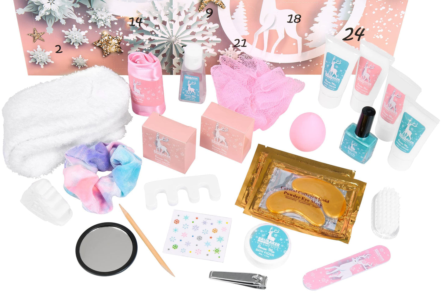 BRUBAKER Cosmetics Beauty Advent Calendar 2025 - the XXL wellness Christmas calendar for women and girls - 24 x body care products & spa accessories - stars and snowflakes in pink.