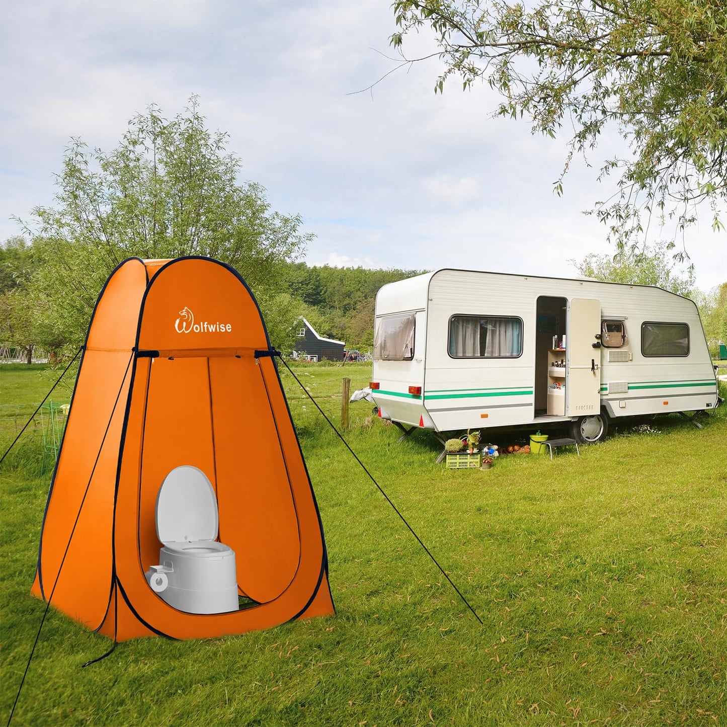 WolfWise Pop-Up Shower Tent, Toilet Tent, Changing Tent, Portable Camping Shower Cabin WC Tent Mobile Changing Room Outdoor Privacy Tent Spacious Private Tent Camping Tent for Hiking Beach Orange
