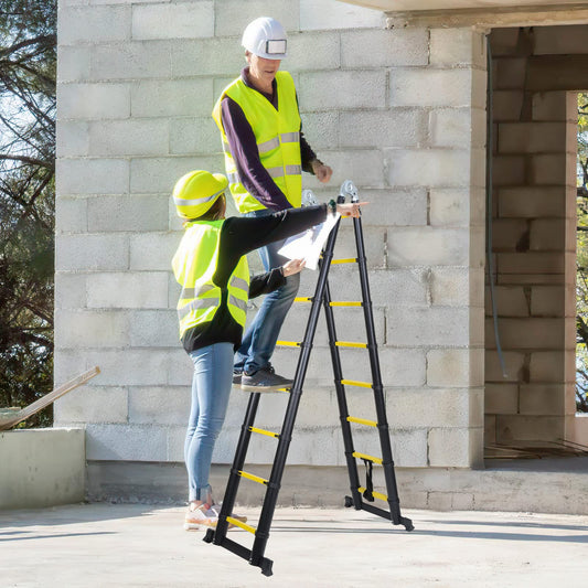 Ansobea Telescopic Ladder 5m Multipurpose Extendable Aluminum Ladder Maximum load capacity of 150kg Home DIY Folding Ladder, Yellow