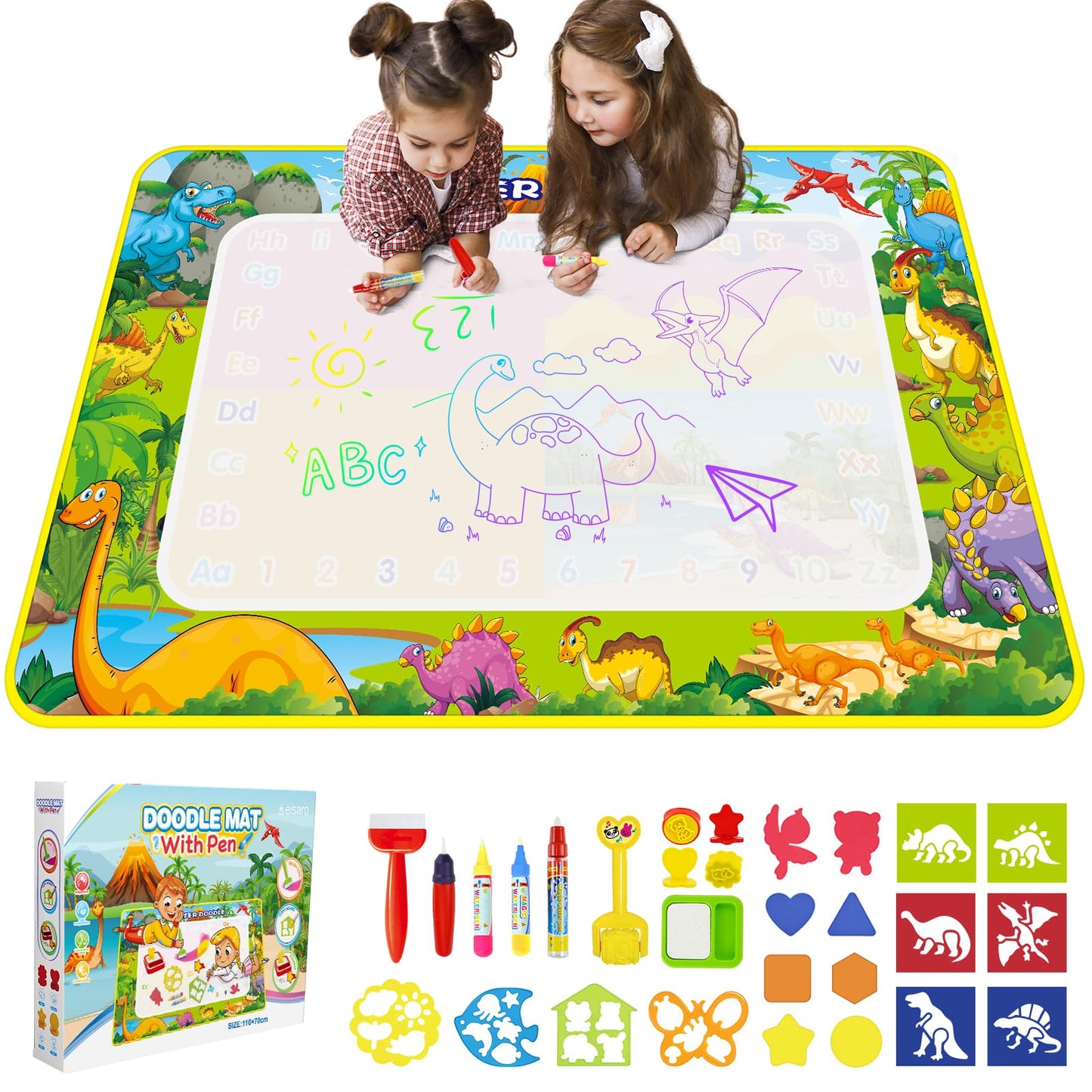Water Doodle Mat 110*70, Aqua Magic Doodle Painting Mat for Kids Baby Girl Boy, Aqua Drawing Painting Mat Gift Toy for Toddler 1,2,3,4,5,6 Years