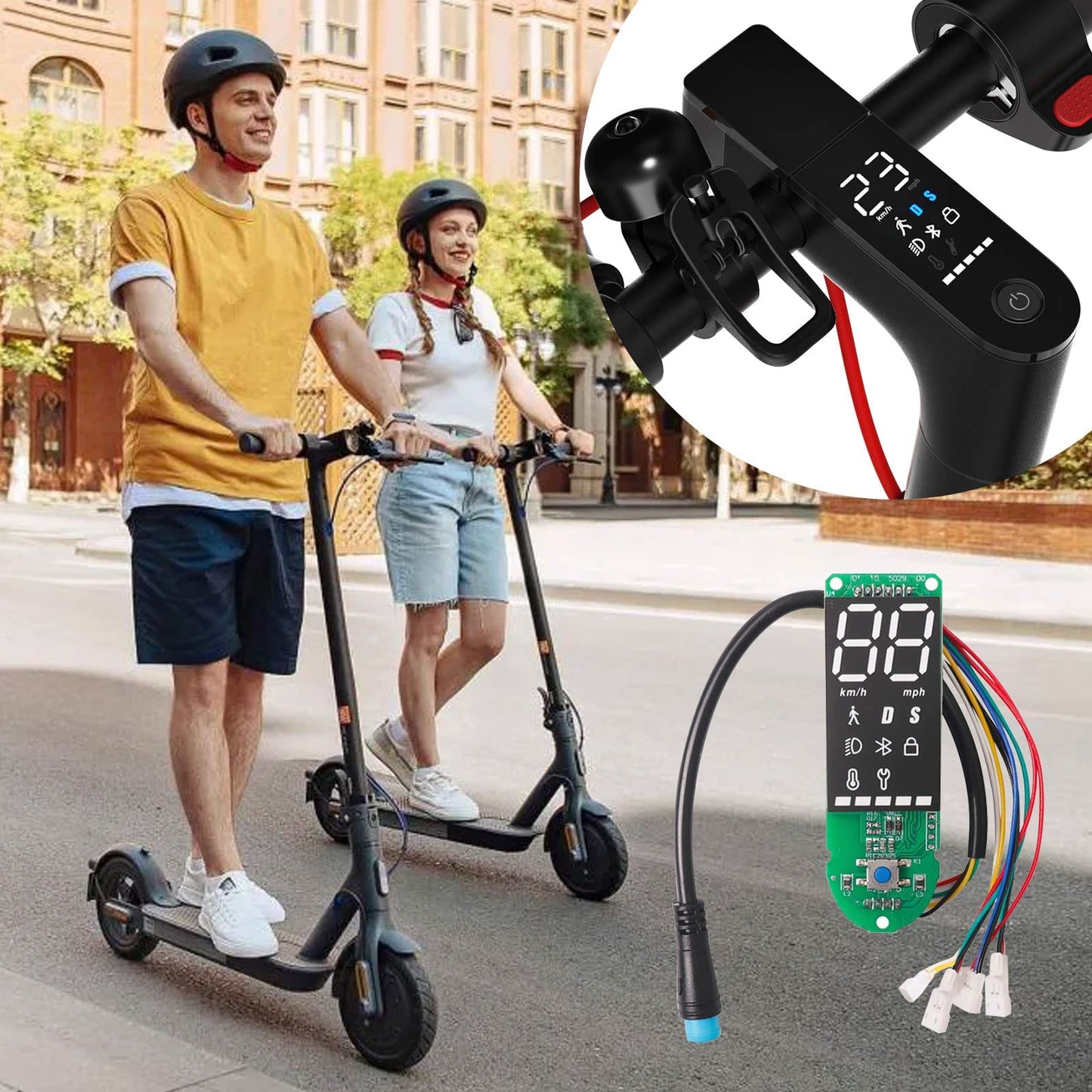 Scooter dashboard compatible with Xiaomi M365/M365 Pro/M365 Pro 2/1S, V2.0 upgrade electric scooter dashboard accessory with Bluetooth circuit board, screen cover roller.