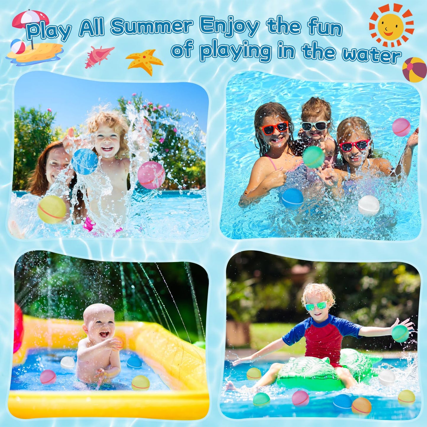 Reusable water balloons, 12 pieces of self-sealing magnetic splash balls for kids, adults, beach, pool party, water toys, outdoor summer fun.