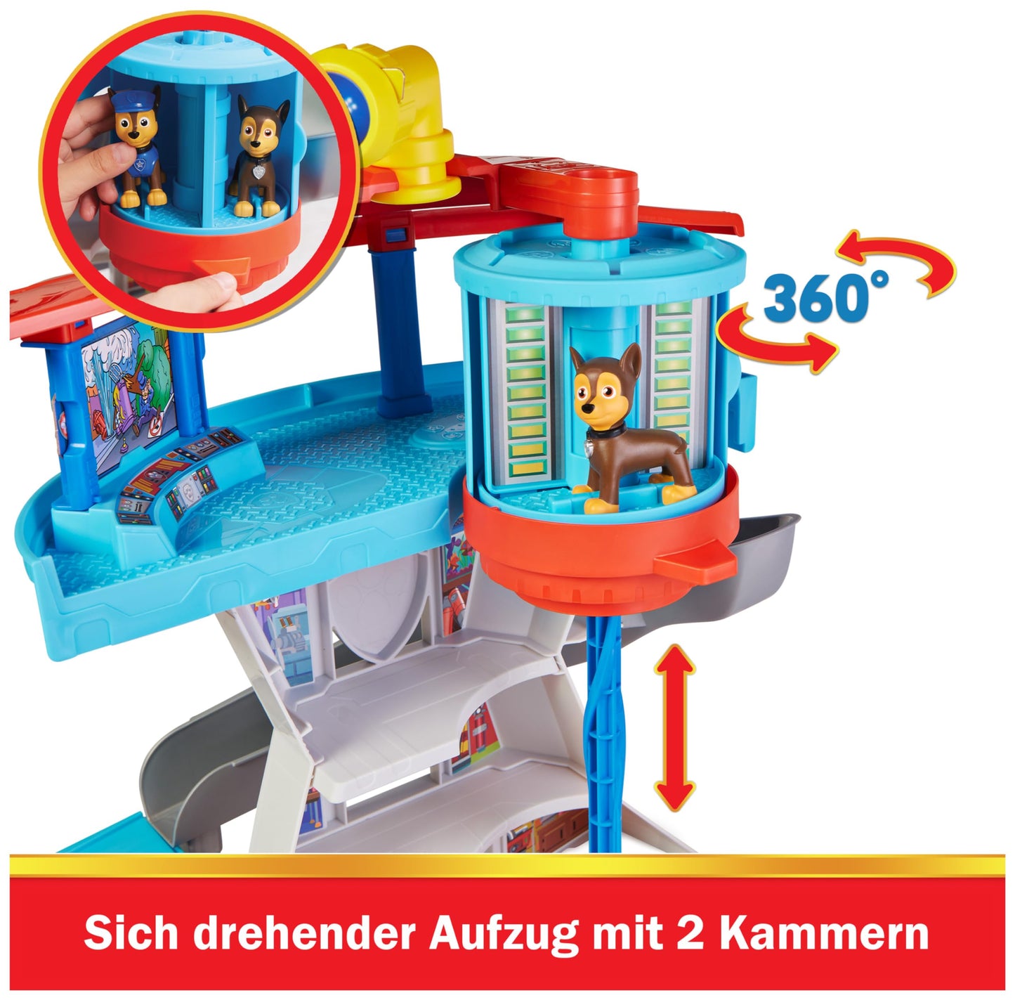 PAW Patrol Lookout Tower headquarters playset with 1 Chase vehicle base, 2 Chase figures, and accessories, suitable for children ages 3 and up.