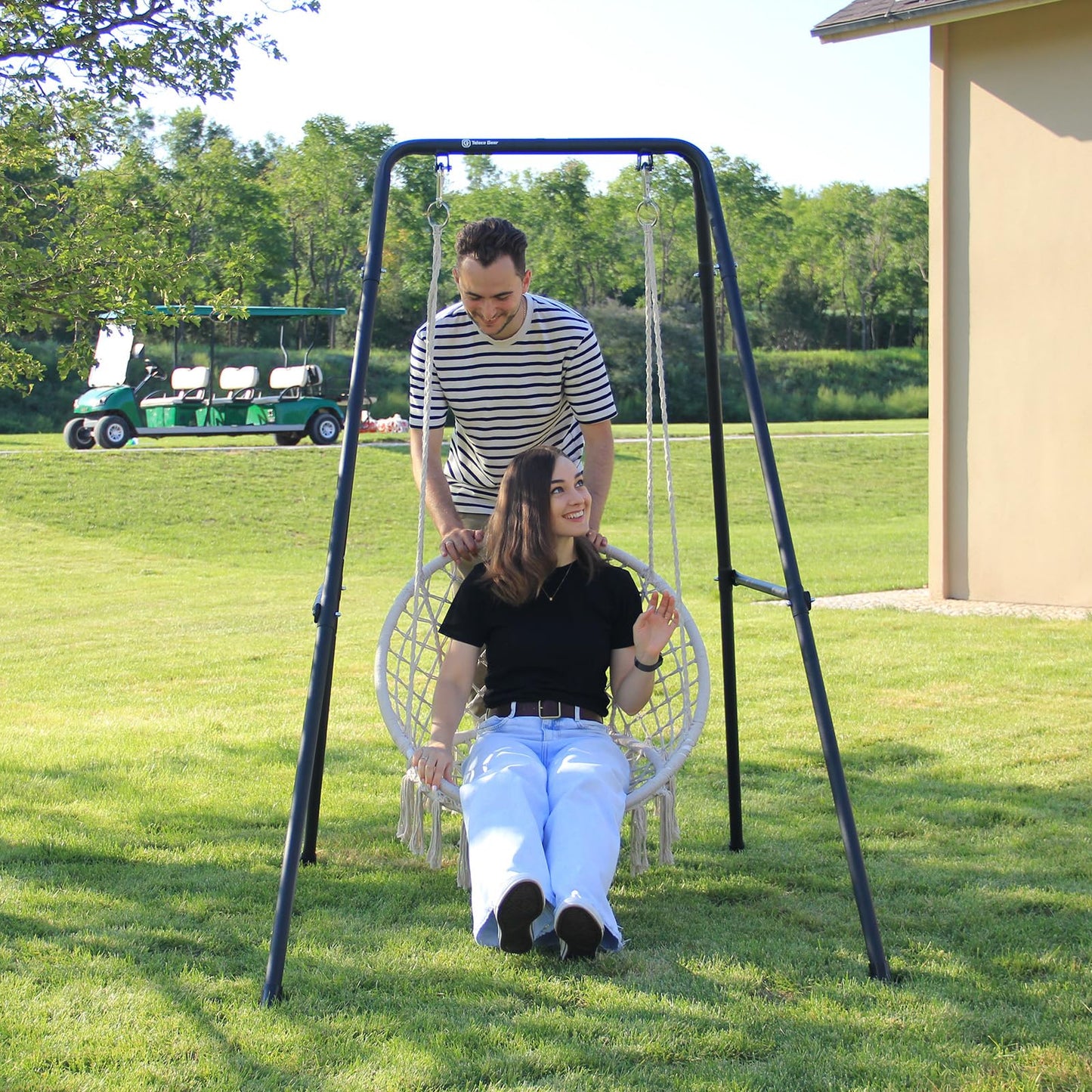 Hammock stand, hanging chair stand, Max load 150 kg, hammock stand, for indoor or outdoor use, with stand (black)