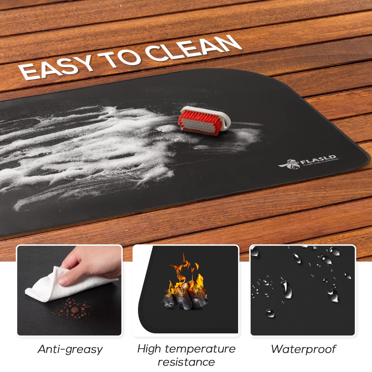 FLASLD Fireproof mat for indoor, flame-resistant mat for outdoor, fiberglass carpet for stove and chiminea, ember protection mat for wood stoves (32×48 inch)