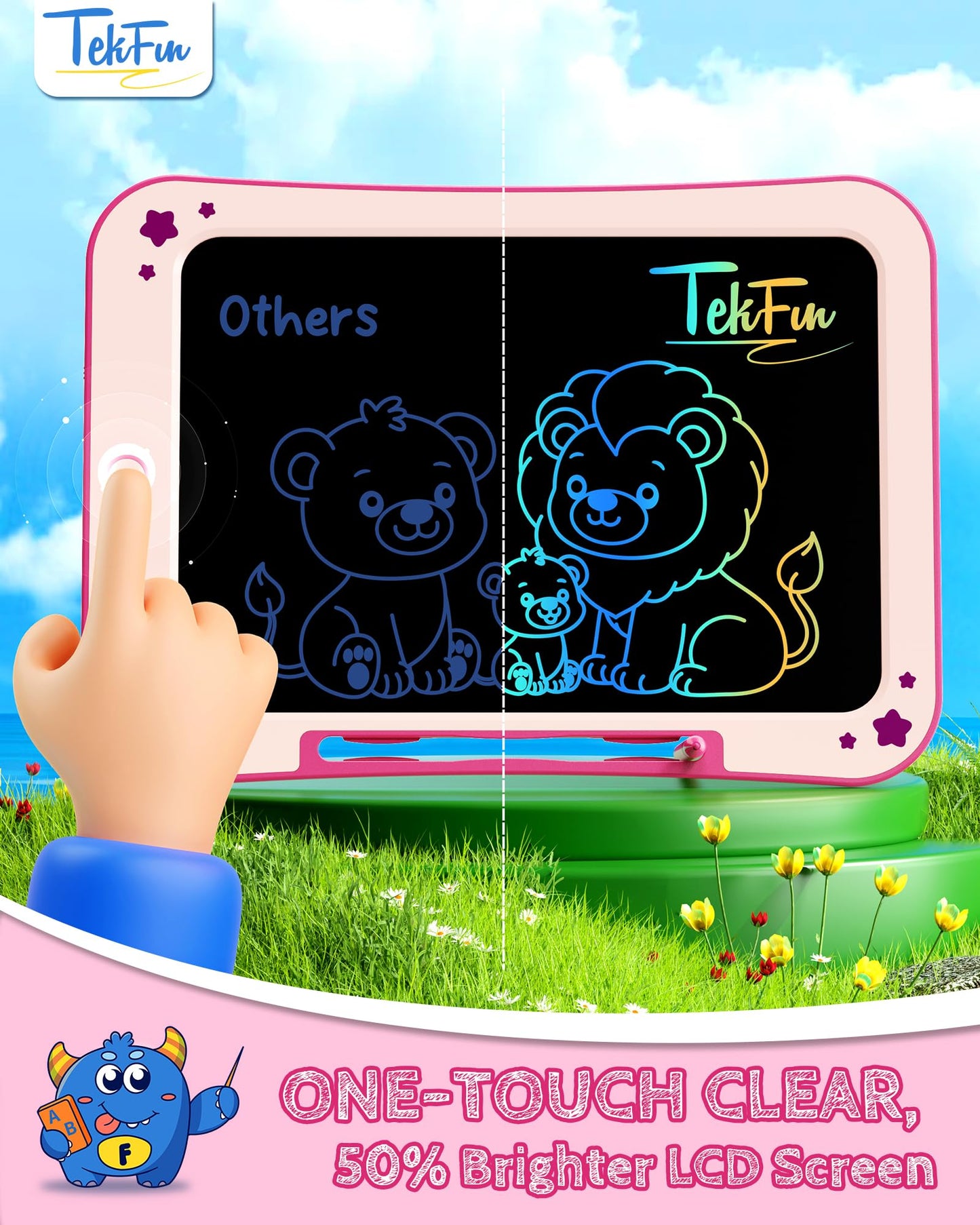 TEKFUN Kids Toy for 3 4 5 6 Year Old Boys Girls Gifts, 10 Inch LCD Writing Tablet Children Drawing Board, Educational Travel Toy Boy Girl Birthday Age 3-8 (Pink)