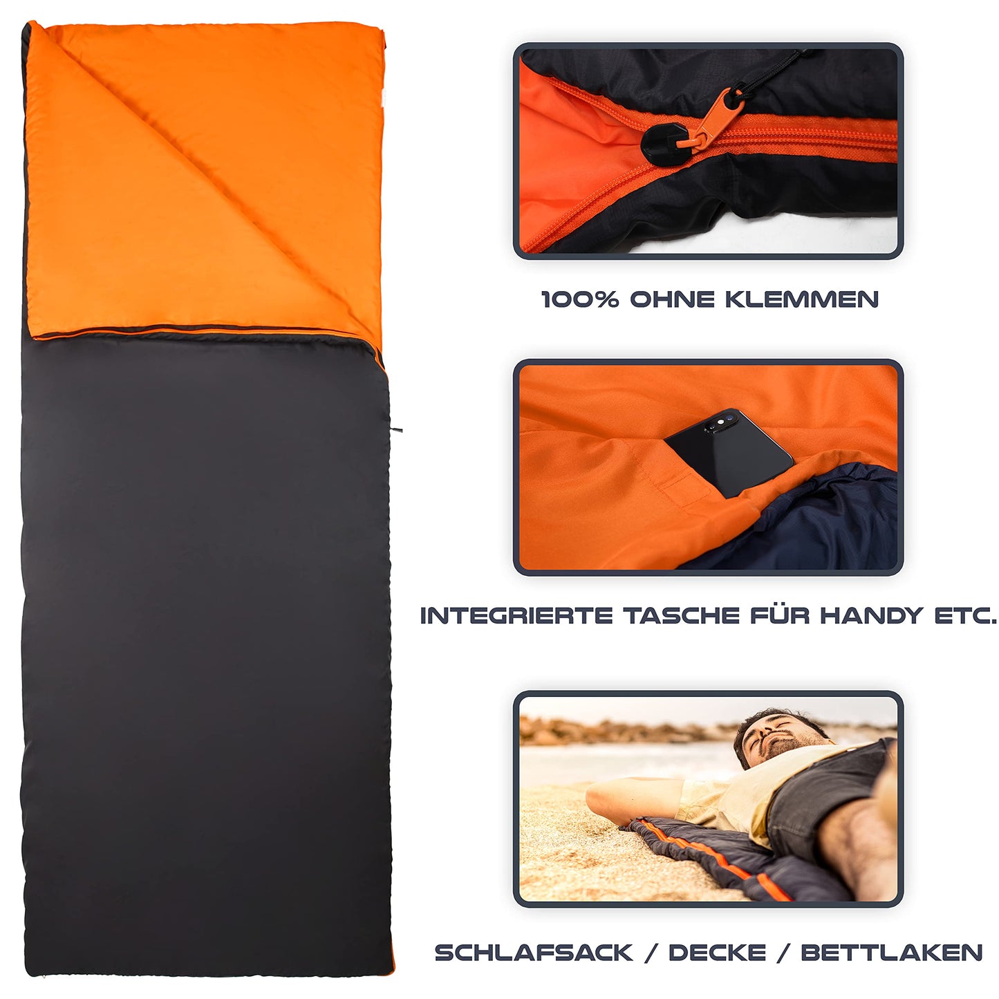 MOUNTREX® Sleeping Bag - Small pack size & ultralight (700g) Summer Blanket Sleeping Bag - Outdoor summer sleeping bag - Camping, travel, festivals - Can be zipped together