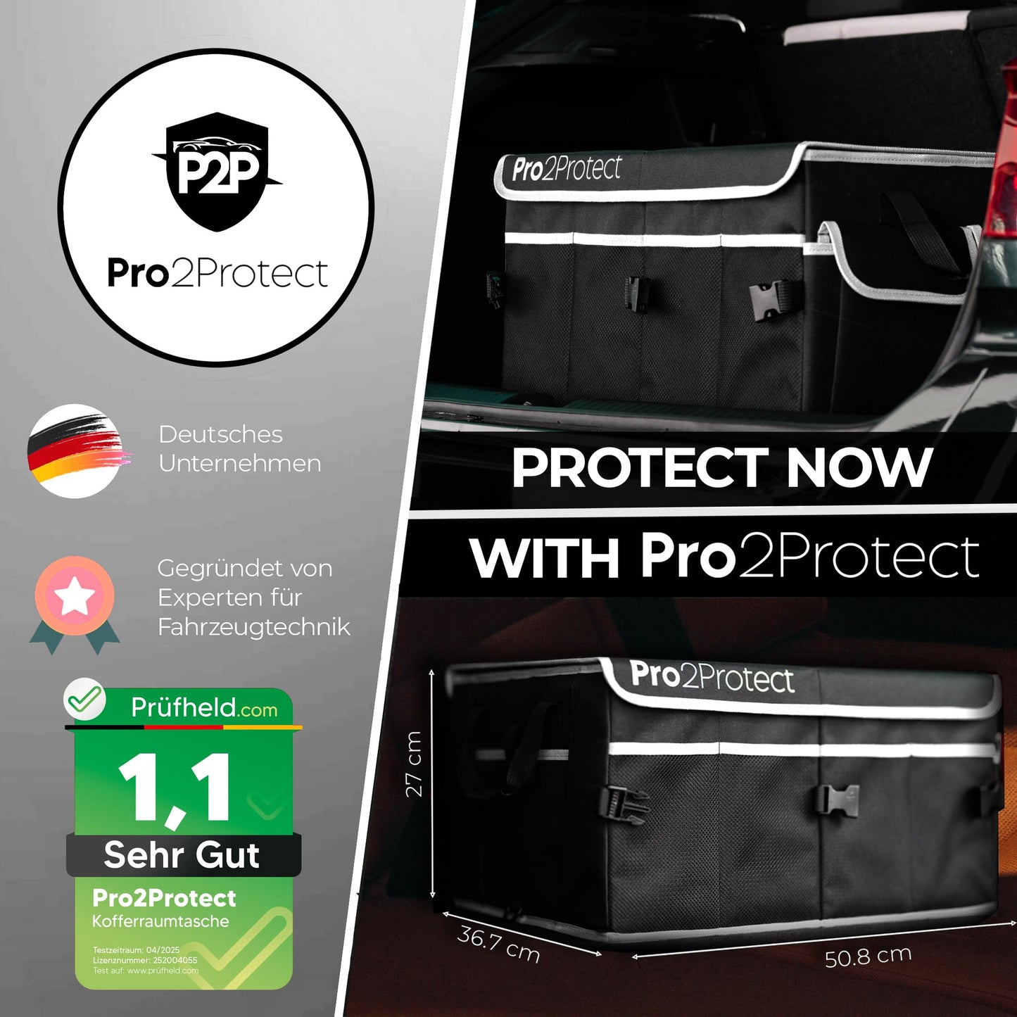 Pro2Protect PREMIUM [2x VERY GOOD test trunk organizer car accessories interior | 51x36x27cm | Large trunk bag | Foldable WATERPROOF | Car bag box | Gifts for women and men