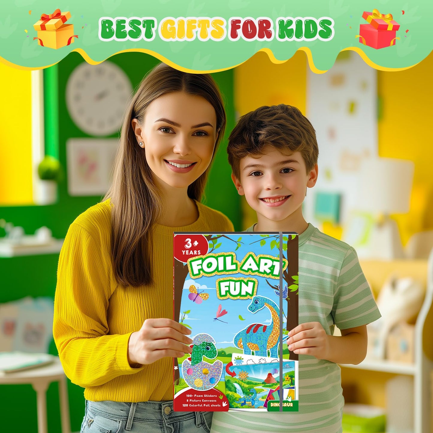 CutteeyFyry Foil Fun for Kids, Dinosaur Foil Art for Kids, Craft Sets for Ages 3-10, Kids Activity Kits Travel Toy Christmas Birthday Easter Gifts