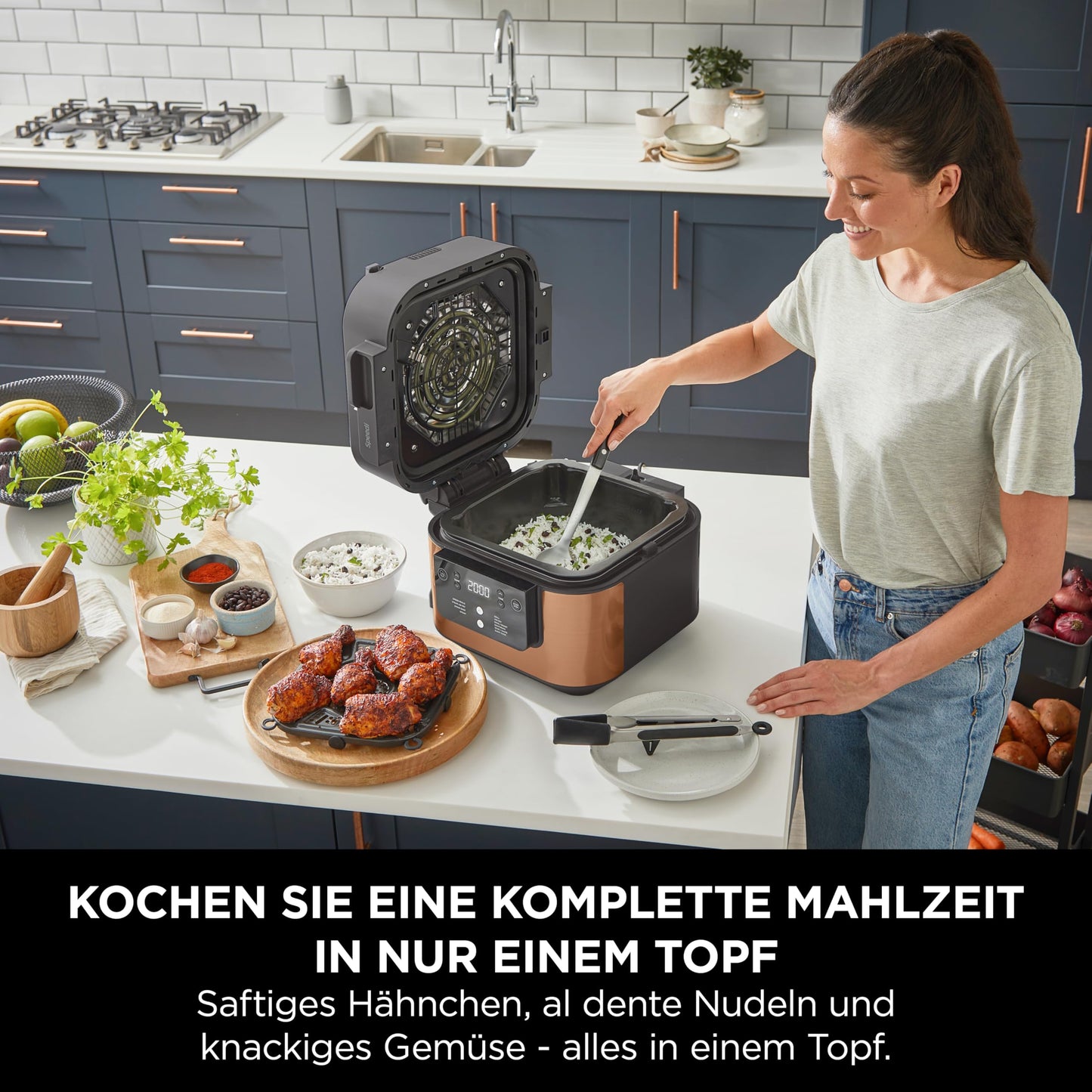 Ninja Speedi Multicooker, 5.7L, 10-in-1 Multicooker, Airfryer, Slow Cooker, Grill, Bake, Black & Copper ON400EUCP