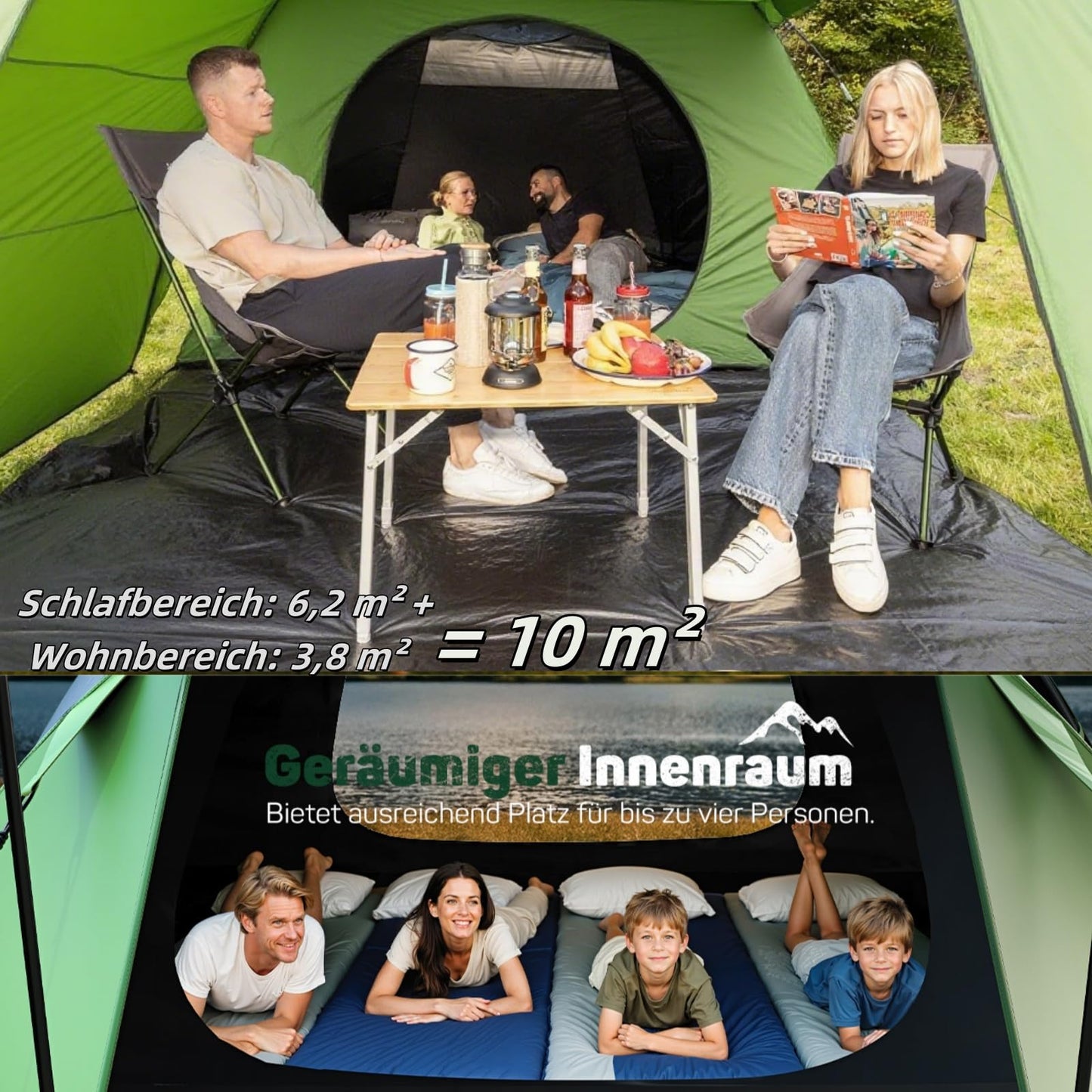 Partsio camping tent with vestibule tent 2-4 people Waterproof 4000mm dome tent Vestibule Detachable for trekking & festival Family camping trip Trekking garden Living space volume: 7.2 m³