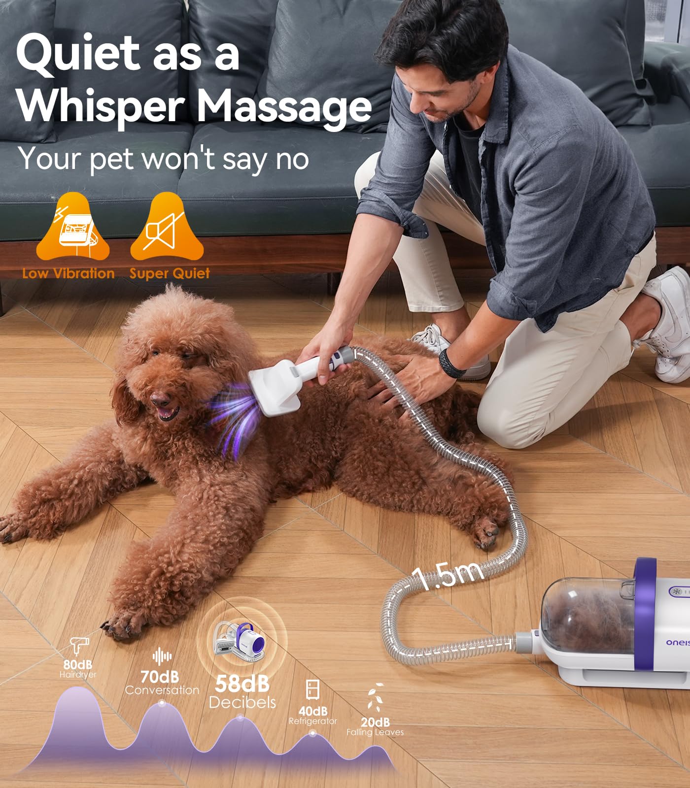 oneisall dog vacuum cleaner with brush, super suction power of 12000Pa, pet hair vacuum cleaner by brush with one button, pet hair remover with 4 grooming tools, 1.5L