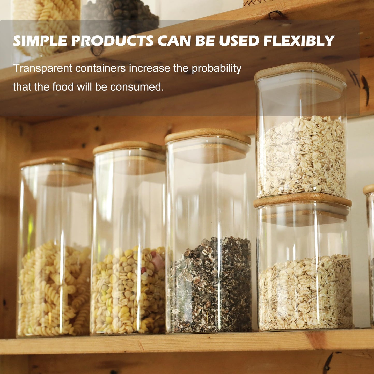 LIBWYS 16-piece set of storage jars with bamboo lids, square glass storage containers - in 2 sizes: 1000ml; 600ml