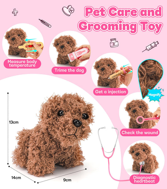 Ophy Kids Wooden Doctor Kit, Vet Toy for Kids with Plush Dog, High Simulation Stethoscope, Role-Playing Kids Vet Playset, Doctor Costume, Birthday Gifts for Girls Boys 3 4 5 6 Years.