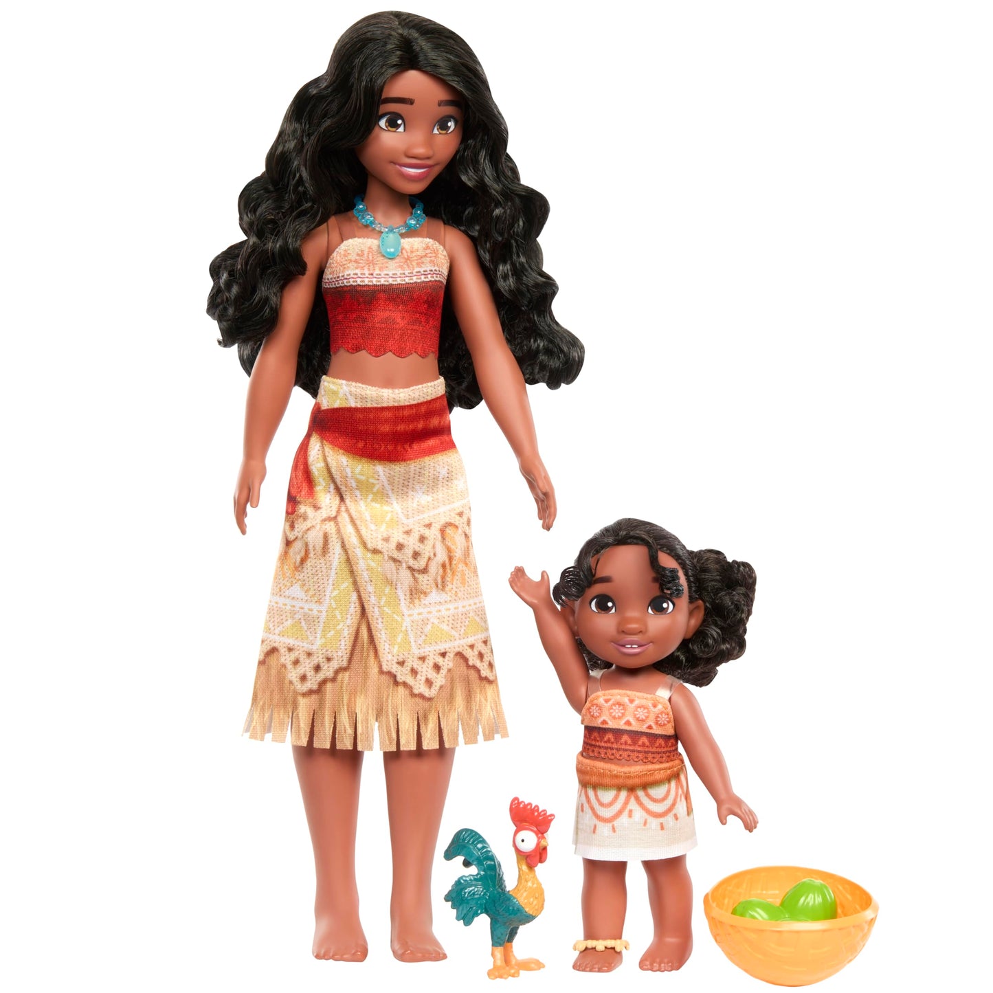 Mattel Disney Moana 2 Toys, Sisters Set with 2 Fashion Dolls in iconic outfits, pet Heihei, coconut & basket accessories, inspired by the movie, JBT66