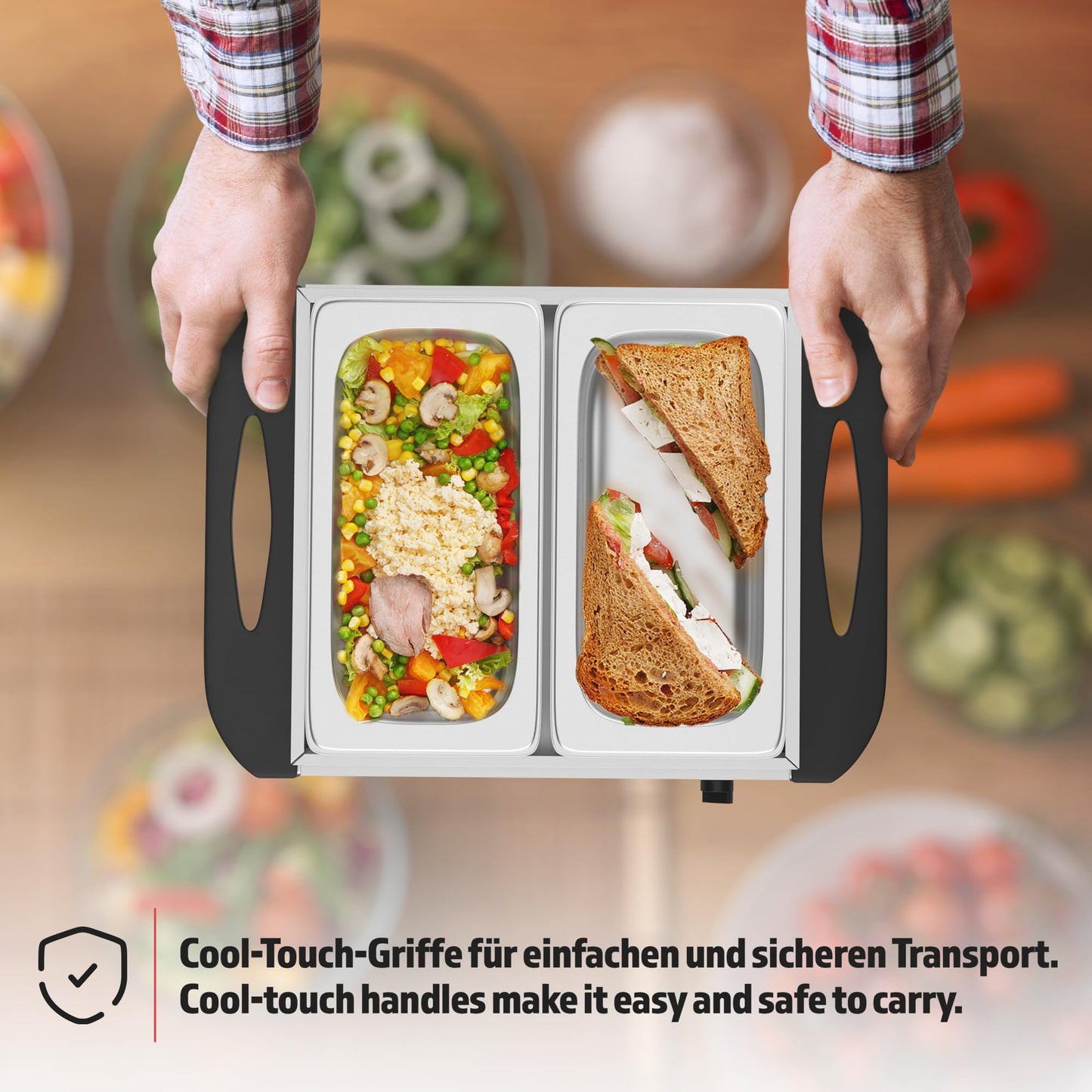 Jago® Buffet Warmer - electric with hot plate function, temperature control, stainless steel - food warmer, food warmer plate, food warmer container
