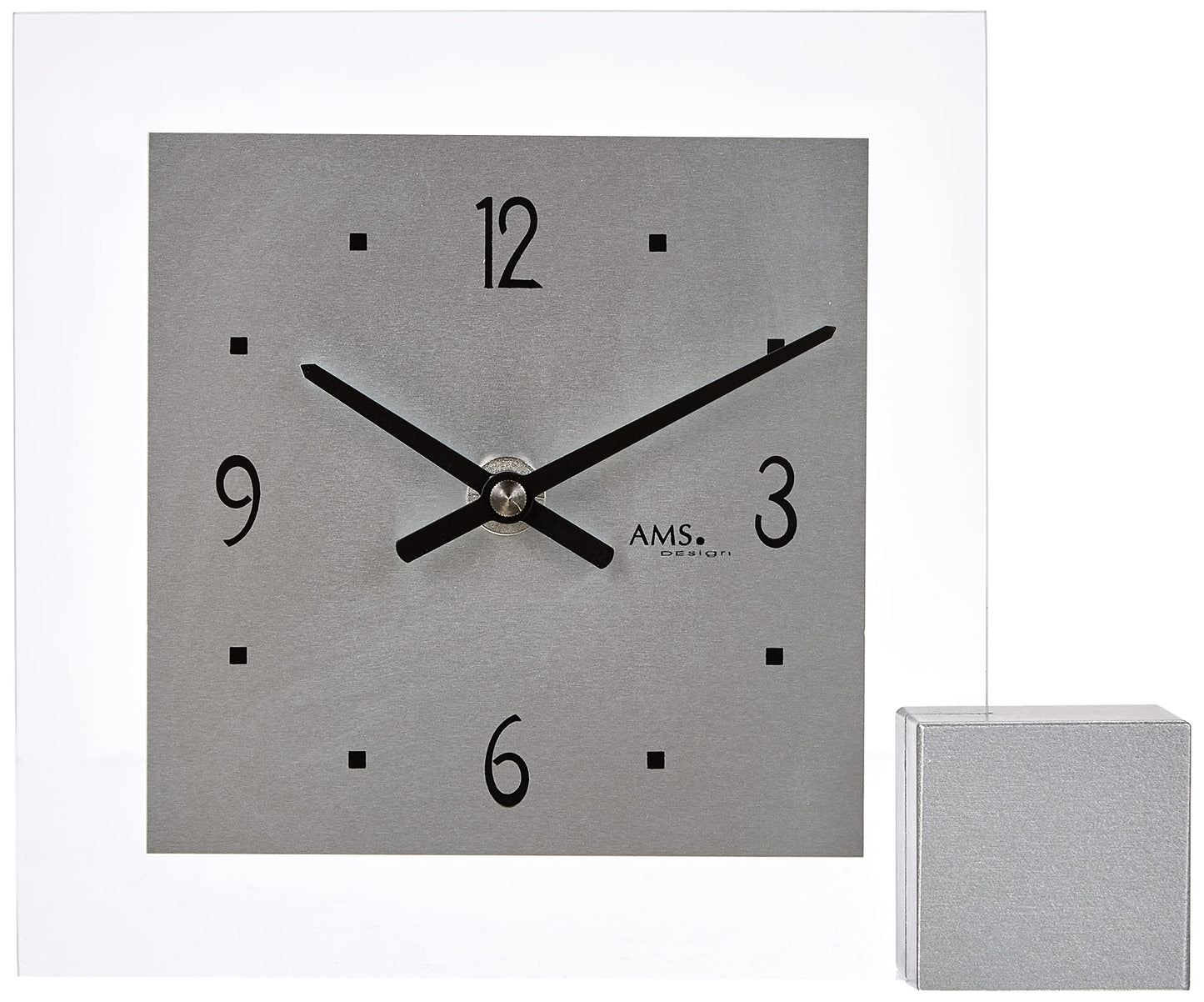AMS quartz table clock, silver, 19 x 16 x 4 cm