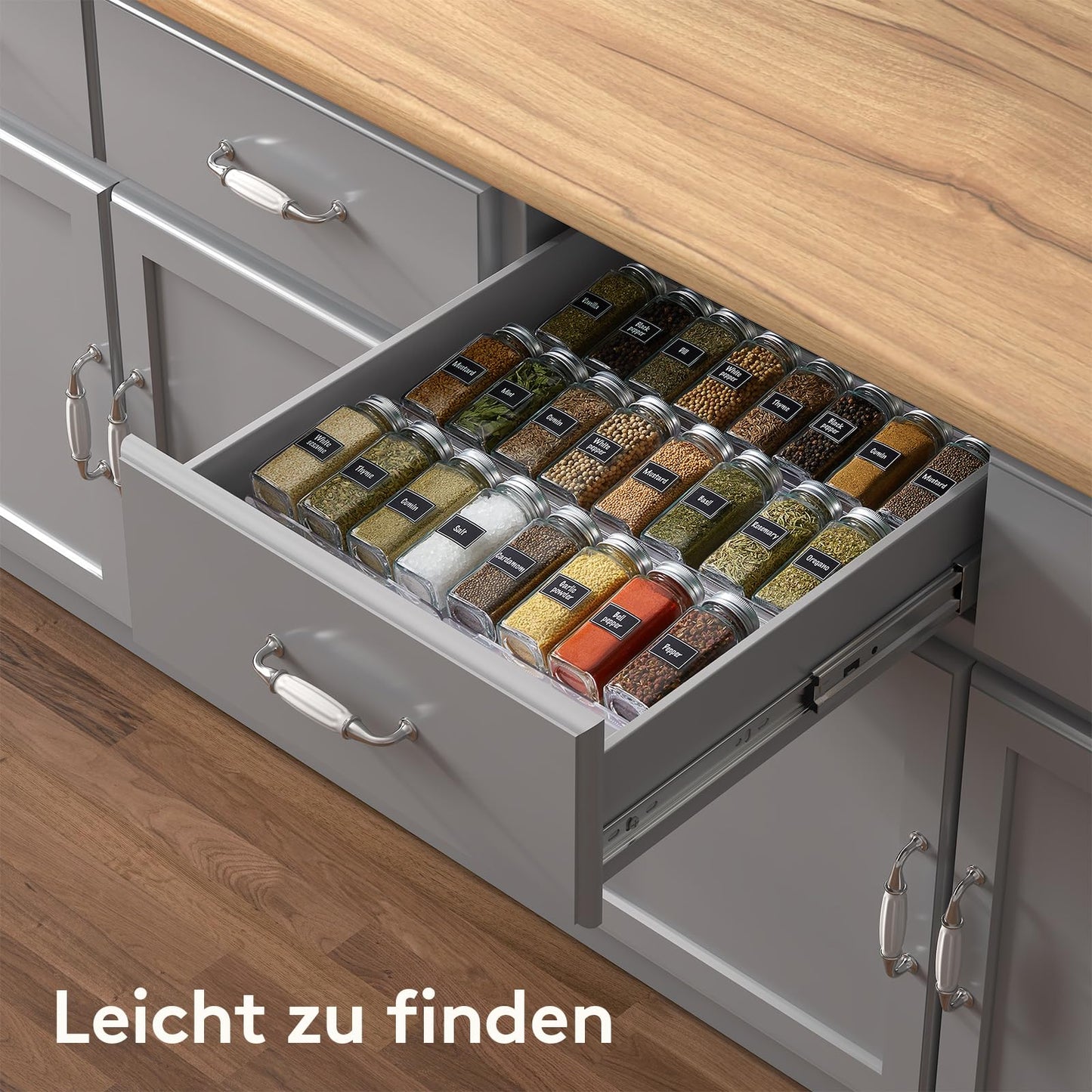 Lifewit Spice Organizer Drawer, 6-Piece Removable Spice Rack Drawer Width 20 to 40 cm, 3-Tier Plastic Spice Drawer Insert, Spice Rack for Countertop/Cabinet, Transparent