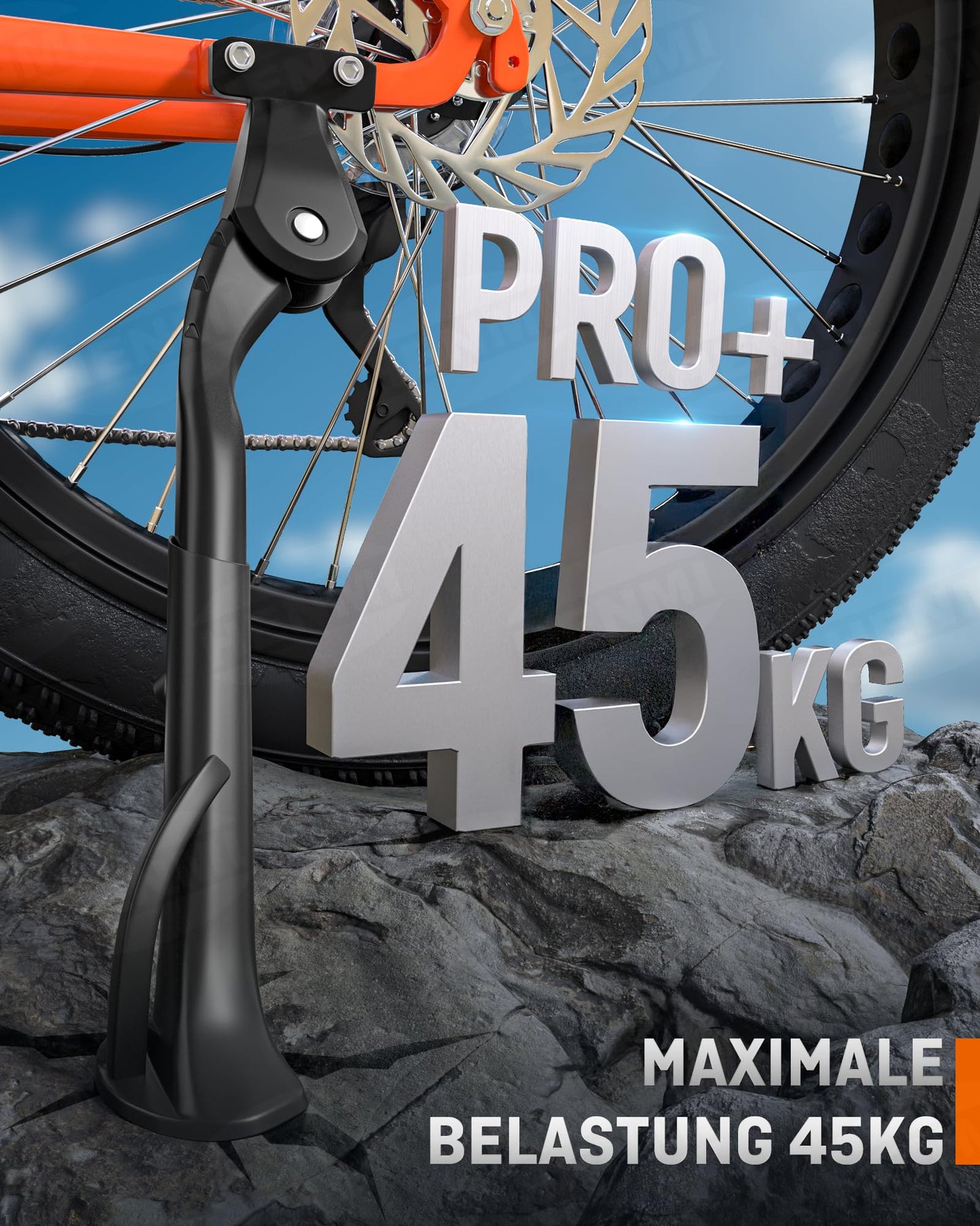 HENMI Bike Stand 24-29 Inch Pro+, Bike Stand with 2 Holes, Stable Side Stand, Designed for E-Bike and MTB, 40mm Hole suitable for M6 screws.