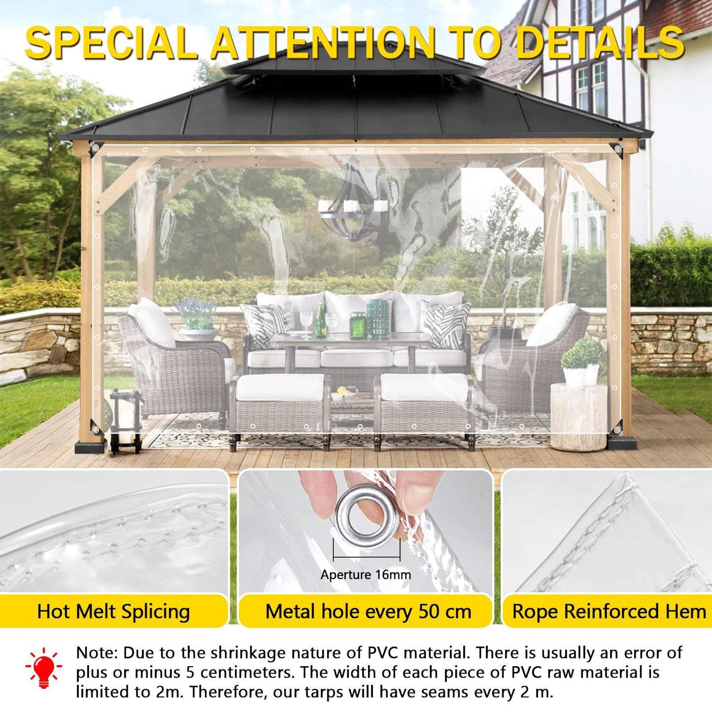 Transparent tarpaulin with eyelets 420g/m² 3x3m, tarpaulin tent tarpaulin waterproof with rope and cable ties, PVC material weatherproof tarpaulin for rain protection for plants greenhouse patio furniture.