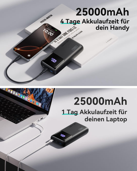 INIU Laptop Power Bank, 100W 25000mAh Powerbank with USB-C Input&Output, Small External Battery Pack Compatible with MacBook, Surface, iPad, Fire TV Stick, Camera, DJI, iPhone 18 16 15 14, Travel, Hiking, Office.